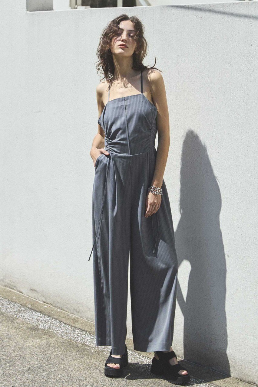 【メゾンスペシャル/MAISON SPECIAL】のShirring Back Open All-In-One/シャーリングバックオープンオールインワン インテリア・キッズ・メンズ・レディースファッション・服の通販 founy(ファニー) 　ファッション　Fashion　レディースファッション　WOMEN　パンツ　Pants　バッグ　Bag　オケージョン　Occasion　シェイプ　Shape　シャーリング　Shirring　ストライプ　Stripe　バランス　Balance　ワイド　Wide　おすすめ　Recommend　夏　Summer　NEW・新作・新着・新入荷　New Arrivals　GRY(グレー)|ID: prp329100004563637 ipo3291000000032272304