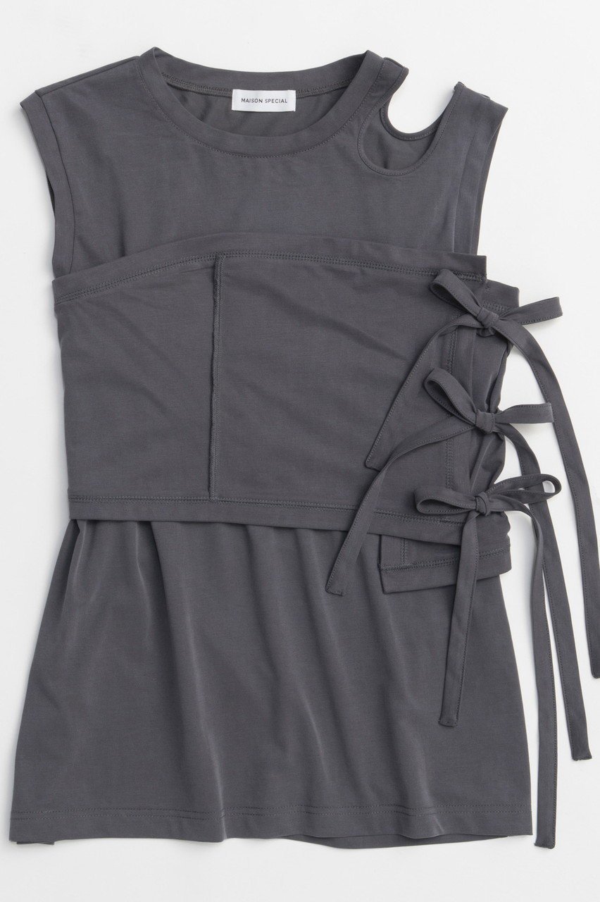 【メゾンスペシャル/MAISON SPECIAL】のRibbon Bare Sleeveless TEE/リボンベアノースリーブTEE 人気、トレンドファッション・服の通販 founy(ファニー) 　ファッション　Fashion　レディースファッション　WOMEN　トップス・カットソー　Tops/Tshirt　キャミソール / ノースリーブ　No Sleeves　シャツ/ブラウス　Shirts/Blouses　ロング / Tシャツ　T-Shirts　カットソー　Cut and Sewn　インナー　Inner　キャミソール　Camisole　シンプル　Simple　セットアップ　Set Up　タンク　Tank　ドレープ　Drape　ノースリーブ　No Sleeve　フェミニン　Feminine　リボン　Ribbon　ワーク　Work　NEW・新作・新着・新入荷　New Arrivals　 other-1|ID: prp329100004563655 ipo3291000000032272440