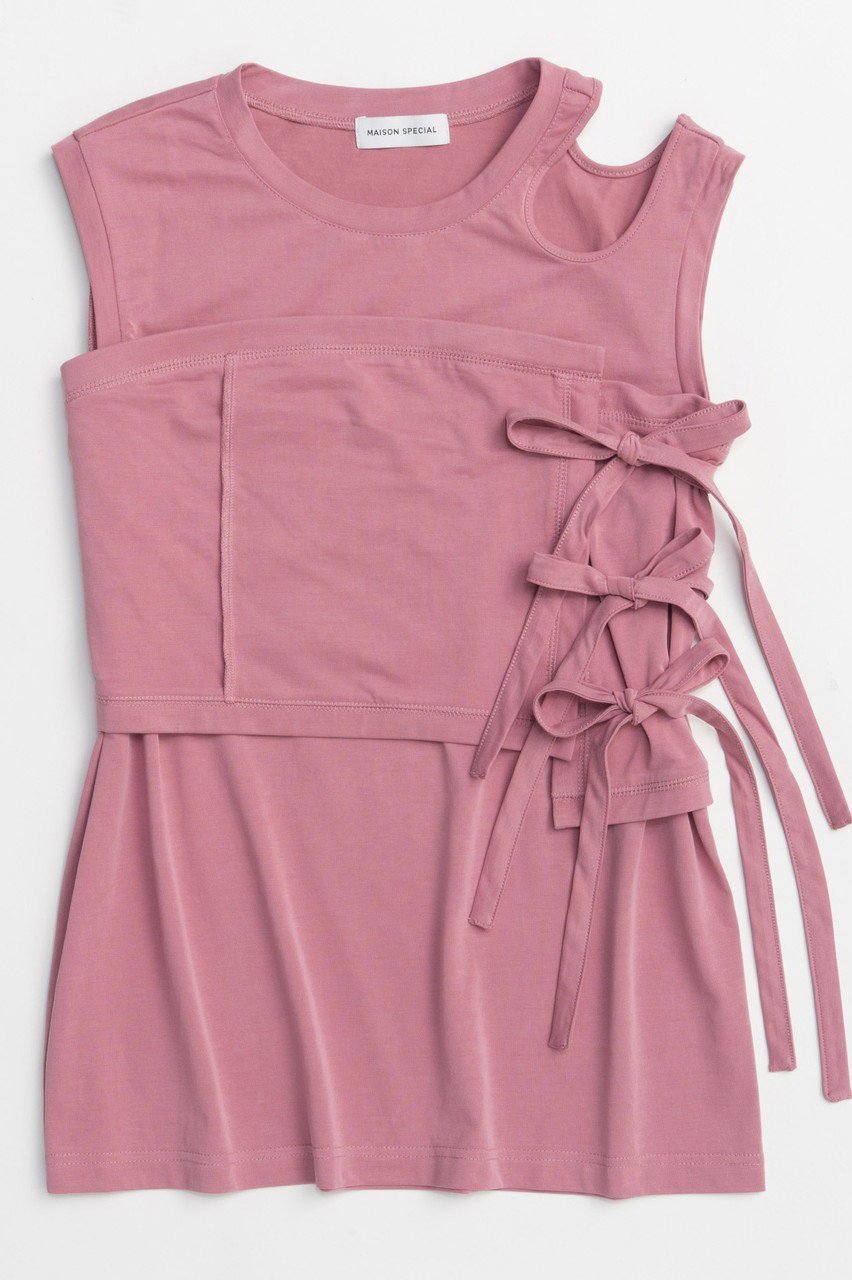 【メゾンスペシャル/MAISON SPECIAL】のRibbon Bare Sleeveless TEE/リボンベアノースリーブTEE インテリア・キッズ・メンズ・レディースファッション・服の通販 founy(ファニー) 　ファッション　Fashion　レディースファッション　WOMEN　トップス・カットソー　Tops/Tshirt　キャミソール / ノースリーブ　No Sleeves　シャツ/ブラウス　Shirts/Blouses　ロング / Tシャツ　T-Shirts　カットソー　Cut and Sewn　インナー　Inner　キャミソール　Camisole　シンプル　Simple　セットアップ　Set Up　タンク　Tank　ドレープ　Drape　ノースリーブ　No Sleeve　フェミニン　Feminine　リボン　Ribbon　ワーク　Work　NEW・新作・新着・新入荷　New Arrivals　PNK(ピンク)|ID: prp329100004563655 ipo3291000000032272442