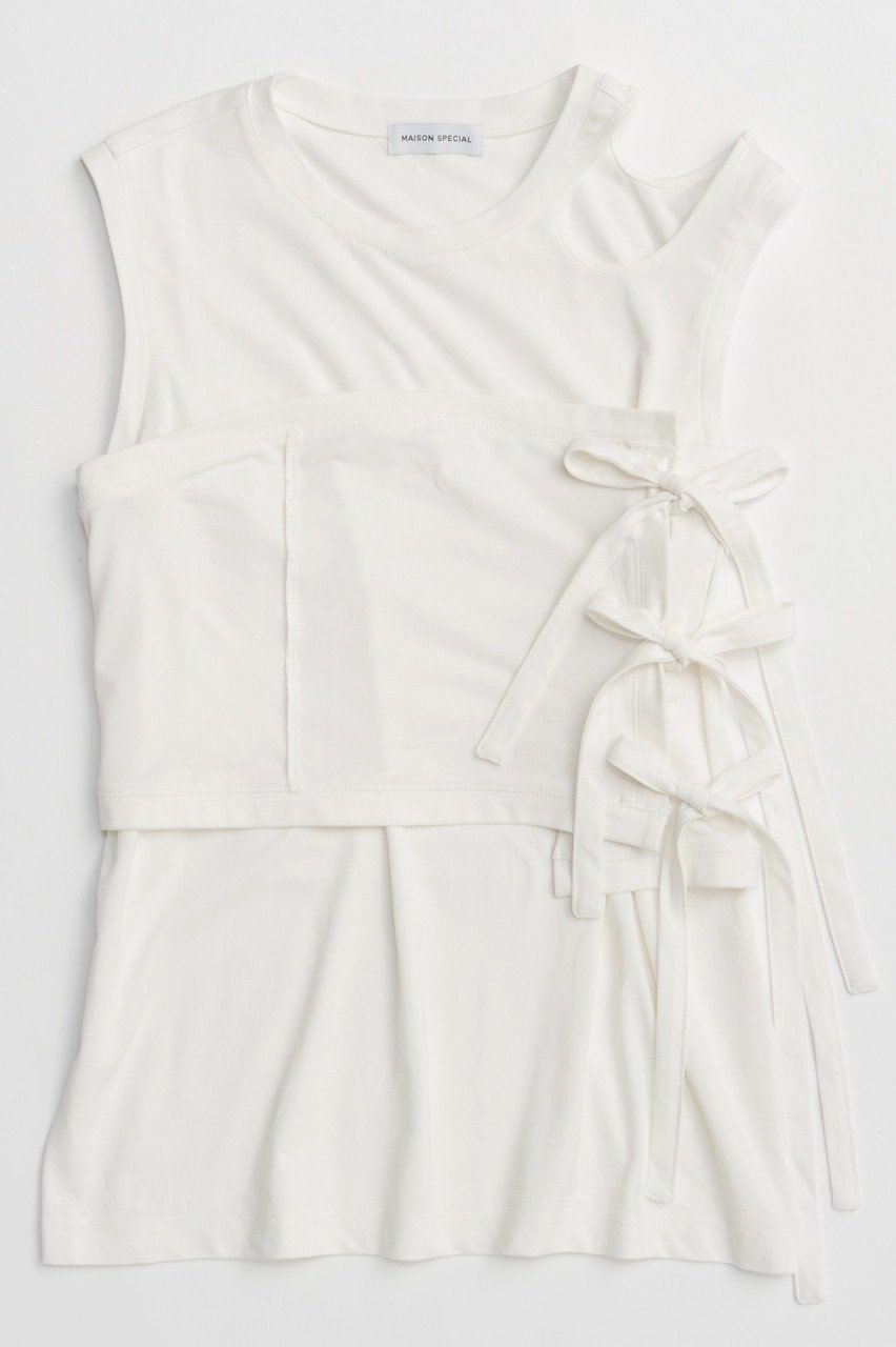 【メゾンスペシャル/MAISON SPECIAL】のRibbon Bare Sleeveless TEE/リボンベアノースリーブTEE インテリア・キッズ・メンズ・レディースファッション・服の通販 founy(ファニー) 　ファッション　Fashion　レディースファッション　WOMEN　トップス・カットソー　Tops/Tshirt　キャミソール / ノースリーブ　No Sleeves　シャツ/ブラウス　Shirts/Blouses　ロング / Tシャツ　T-Shirts　カットソー　Cut and Sewn　インナー　Inner　キャミソール　Camisole　シンプル　Simple　セットアップ　Set Up　タンク　Tank　ドレープ　Drape　ノースリーブ　No Sleeve　フェミニン　Feminine　リボン　Ribbon　ワーク　Work　NEW・新作・新着・新入荷　New Arrivals　WHT(ホワイト)|ID: prp329100004563655 ipo3291000000032272443