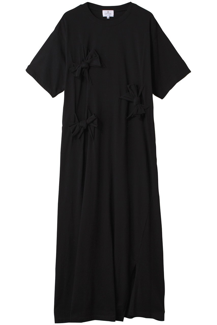 【ランバン オン ブルー/LANVIN en Bleu】のノットリボンカットソーワンピース インテリア・キッズ・メンズ・レディースファッション・服の通販 founy(ファニー) 　ファッション　Fashion　レディースファッション　WOMEN　ワンピース　Dress　チュニック　Tunic　アシンメトリー　Asymmetry　ギャザー　Gather　スリット　Slit　チュニック　Tunic　フェミニン　Feminine　リボン　Ribbon　ロング　Long　NEW・新作・新着・新入荷　New Arrivals　ブラック|ID: prp329100004565320 ipo3291000000032286282