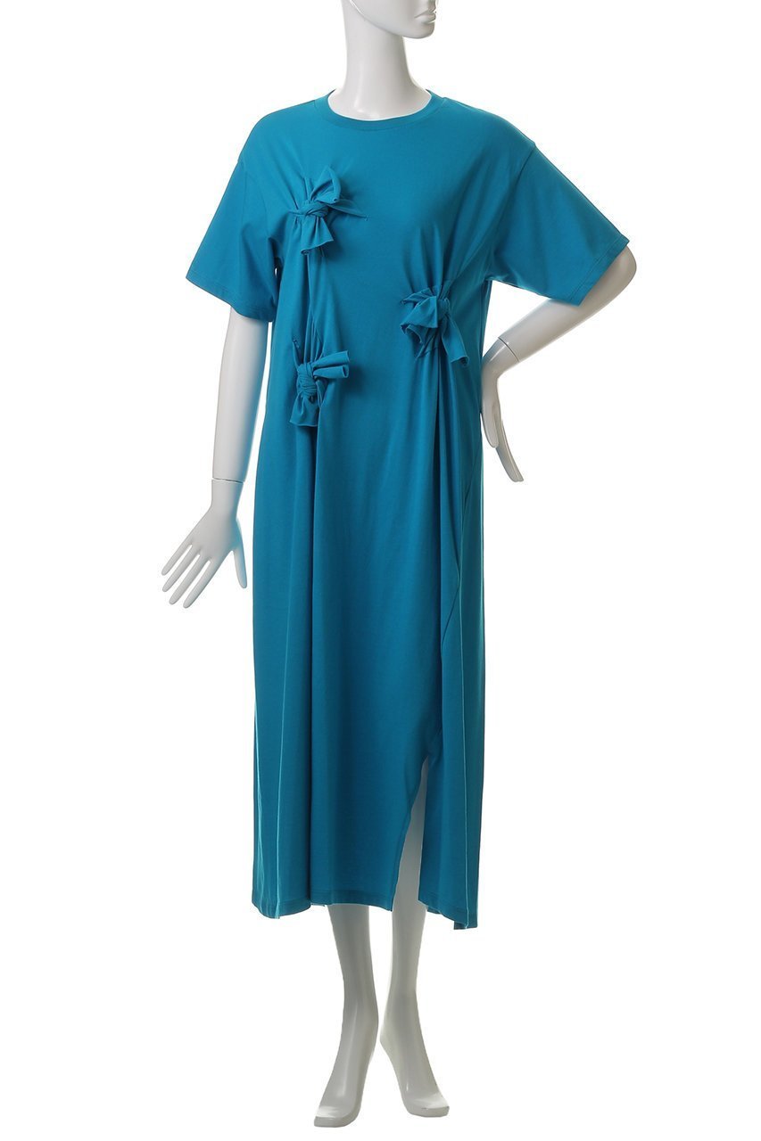 【ランバン オン ブルー/LANVIN en Bleu】のノットリボンカットソーワンピース 人気、トレンドファッション・服の通販 founy(ファニー) 　ファッション　Fashion　レディースファッション　WOMEN　ワンピース　Dress　チュニック　Tunic　アシンメトリー　Asymmetry　ギャザー　Gather　スリット　Slit　チュニック　Tunic　フェミニン　Feminine　リボン　Ribbon　ロング　Long　NEW・新作・新着・新入荷　New Arrivals　other-2|ID: prp329100004565320 ipo3291000000032286283