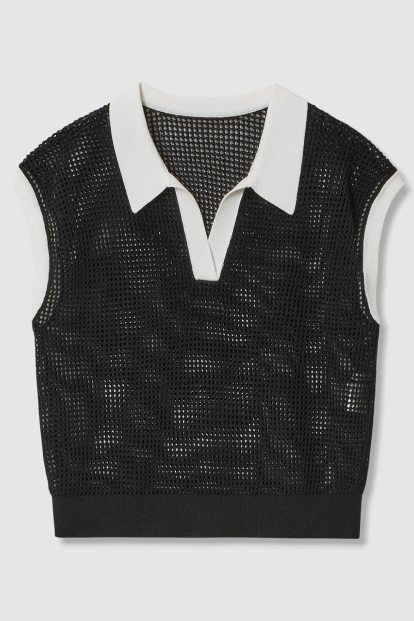 【アナイ/ANAYI】のメッシュポロプルオーバー インテリア・キッズ・メンズ・レディースファッション・服の通販 founy(ファニー) 　ファッション　Fashion　レディースファッション　WOMEN　トップス・カットソー　Tops/Tshirt　ニット　Knit Tops　プルオーバー　Pullover　インナー　Inner　スリーブ　Sleeve　タンク　Tank　トレンド　Trend　ドロップ　Drop　ボトム　Bottom　メッシュ　Mesh　リネン　Linen　半袖　Short Sleeve　NEW・新作・新着・新入荷　New Arrivals　ブラック|ID: prp329100004565326 ipo3291000000032286343