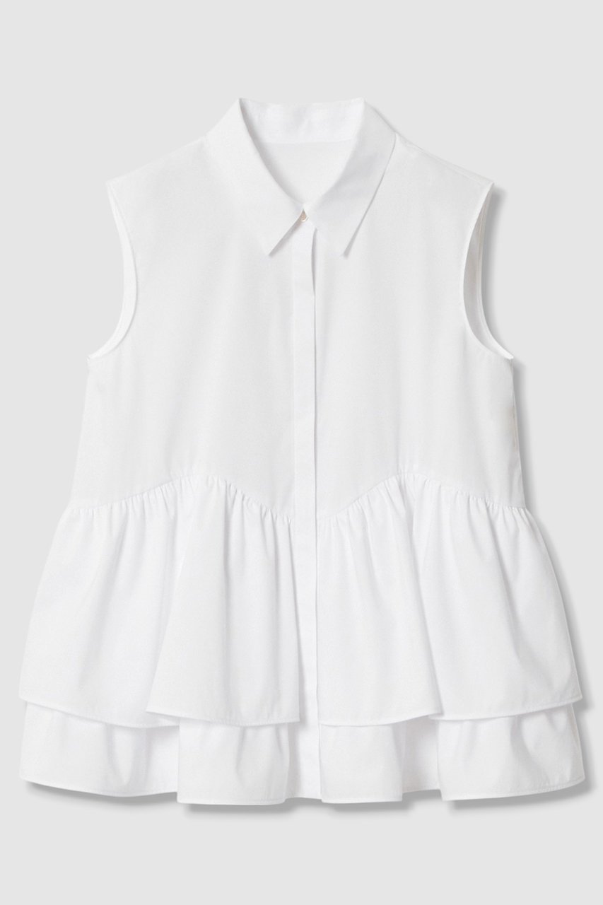 【アナイ/ANAYI】のタフタフリルペプラムシャツ インテリア・キッズ・メンズ・レディースファッション・服の通販 founy(ファニー) 　ファッション　Fashion　レディースファッション　Fashion for Women　トップス・カットソー　Cut & Sew Tops　キャミソール&ノースリーブ　Camisoles & Sleeveless Tops　シャツ・ブラウス・オフィスカジュアル　Elegant Blouses & Button-Ups　おすすめ　Recommended / Our Picks　なめらか　Smooth, Silky Texture　ストレッチ　Stretch, Stretchy Fabric　タフタ　Taffeta, Structured Fabric　ノースリーブ　Sleeveless, No-Sleeve　フリル　Frill, Ruffle　ホワイト|ID: prp329100004565332 ipo3291000000036139141