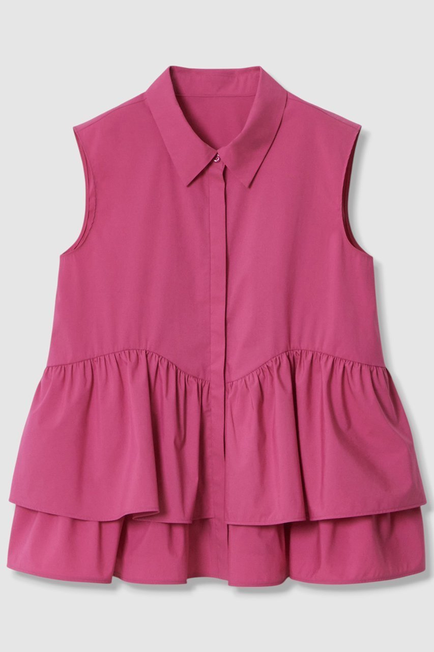 【アナイ/ANAYI】のタフタフリルペプラムシャツ インテリア・キッズ・メンズ・レディースファッション・服の通販 founy(ファニー) 　ファッション　Fashion　レディースファッション　Fashion for Women　トップス・カットソー　Cut & Sew Tops　キャミソール&ノースリーブ　Camisoles & Sleeveless Tops　シャツ・ブラウス・オフィスカジュアル　Elegant Blouses & Button-Ups　おすすめ　Recommended / Our Picks　なめらか　Smooth, Silky Texture　ストレッチ　Stretch, Stretchy Fabric　タフタ　Taffeta, Structured Fabric　ノースリーブ　Sleeveless, No-Sleeve　フリル　Frill, Ruffle　ピンク|ID: prp329100004565332 ipo3291000000036139142