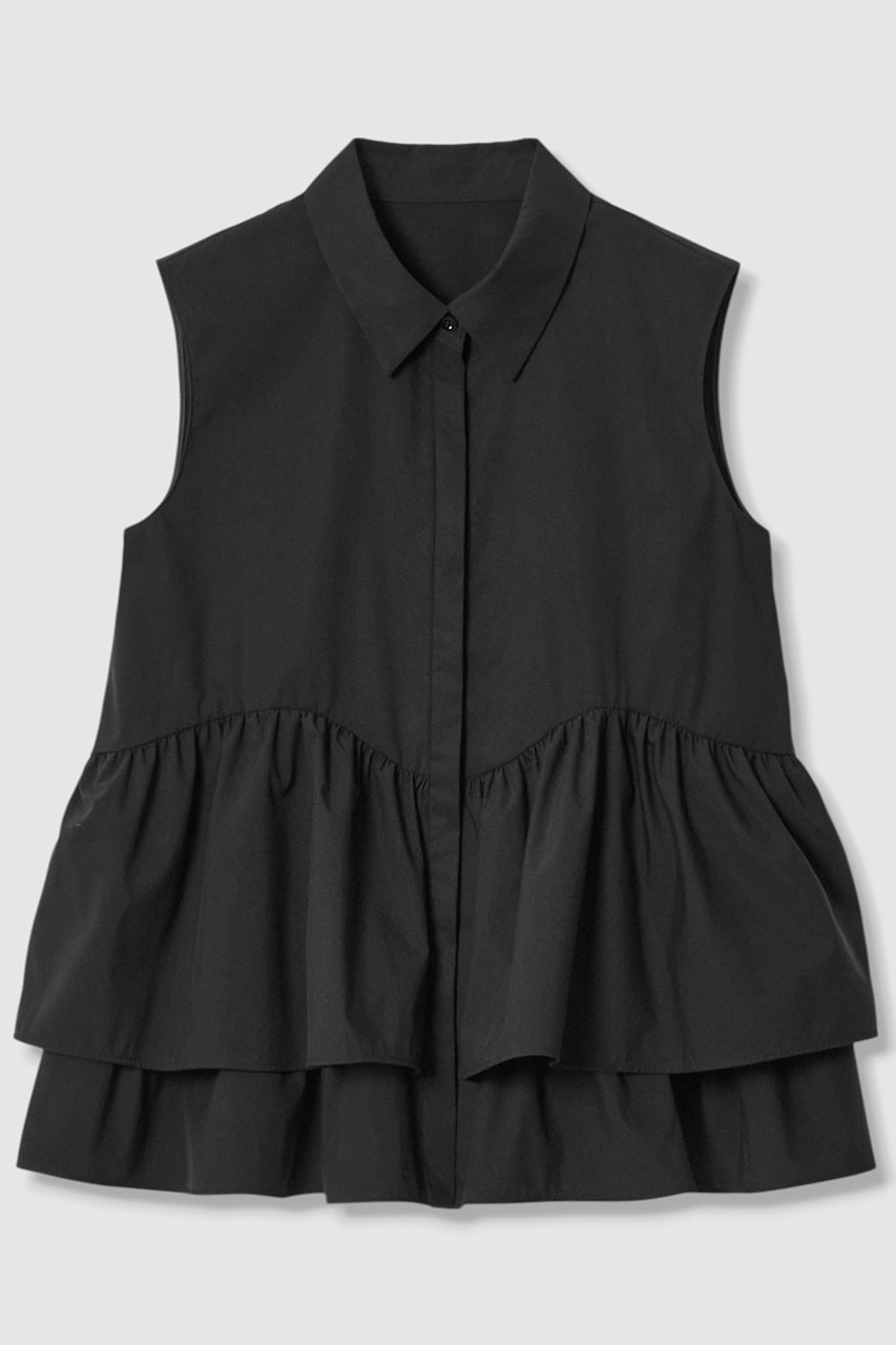 【アナイ/ANAYI】のタフタフリルペプラムシャツ インテリア・キッズ・メンズ・レディースファッション・服の通販 founy(ファニー) 　ファッション　Fashion　レディースファッション　Fashion for Women　トップス・カットソー　Cut & Sew Tops　キャミソール&ノースリーブ　Camisoles & Sleeveless Tops　シャツ・ブラウス・オフィスカジュアル　Elegant Blouses & Button-Ups　おすすめ　Recommended / Our Picks　なめらか　Smooth, Silky Texture　ストレッチ　Stretch, Stretchy Fabric　タフタ　Taffeta, Structured Fabric　ノースリーブ　Sleeveless, No-Sleeve　フリル　Frill, Ruffle　ブラック|ID: prp329100004565332 ipo3291000000036139143