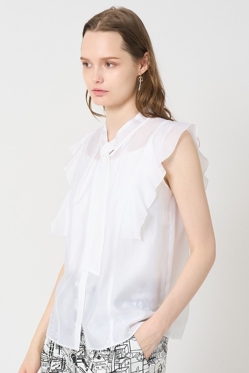 【アナイ/ANAYI】のシアーオーガンジーボウタイ ブラウス 人気、トレンドファッション・服の通販 founy(ファニー) 　ファッション　Fashion　レディースファッション　Fashion for Women　トップス・カットソー　Cut & Sew Tops　キャミソール&ノースリーブ　Camisoles & Sleeveless Tops　シャツ・ブラウス・オフィスカジュアル　Elegant Blouses & Button-Ups　オーガンジー　Organza Fabric　ノースリーブ　Sleeveless, No-Sleeve　エレガント 上品　Elegant　other-8|ID: prp329100004565334 ipo3291000000033706683