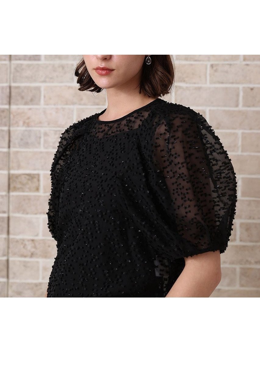 【アナイ/ANAYI】のラメカットジャガードパフスリーブ ブラウス 人気、トレンドファッション・服の通販 founy(ファニー) 　ファッション　Fashion　レディースファッション　WOMEN　トップス・カットソー　Tops/Tshirt　シャツ/ブラウス　Shirts/Blouses　おすすめ　Recommend　キャミソール　Camisole　シアー　Sheer　ショート　Short　ジャカード　Jacquard　スリーブ　Sleeve　エレガント 上品　Elegant　NEW・新作・新着・新入荷　New Arrivals　other-7|ID: prp329100004565345 ipo3291000000032286535