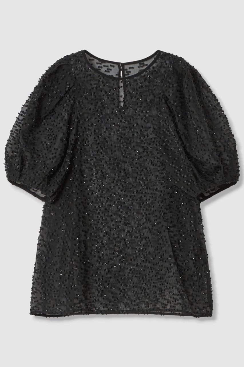 【アナイ/ANAYI】のラメカットジャガードパフスリーブ ブラウス インテリア・キッズ・メンズ・レディースファッション・服の通販 founy(ファニー) 　ファッション　Fashion　レディースファッション　Fashion for Women　トップス・カットソー　Cut & Sew Tops　シャツ・ブラウス・オフィスカジュアル　Elegant Blouses & Button-Ups　おすすめ　Recommended / Our Picks　キャミソール　Camisole, Spaghetti Strap Top　シアー　Sheer, See-Through　ショート　Short, Short Length　ジャカード／ジャガード　Jacquard, Woven Pattern　スリーブ　Sleeve, Long Sleeve / Short Sleeve　エレガント 上品　Elegant　再入荷　Restock / Back in Stock　ブラック|ID: prp329100004565345 ipo3291000000035051898