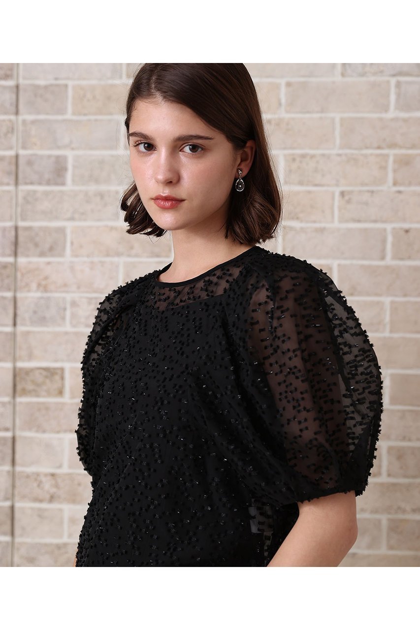 【アナイ/ANAYI】のラメカットジャガードパフスリーブ ブラウス 人気、トレンドファッション・服の通販 founy(ファニー) 　ファッション　Fashion　レディースファッション　Fashion for Women　トップス・カットソー　Cut & Sew Tops　シャツ・ブラウス・オフィスカジュアル　Elegant Blouses & Button-Ups　おすすめ　Recommended / Our Picks　キャミソール　Camisole, Spaghetti Strap Top　シアー　Sheer, See-Through　ショート　Short, Short Length　ジャカード／ジャガード　Jacquard, Woven Pattern　スリーブ　Sleeve, Long Sleeve / Short Sleeve　エレガント 上品　Elegant　再入荷　Restock / Back in Stock　other-7|ID: prp329100004565345 ipo3291000000035051904