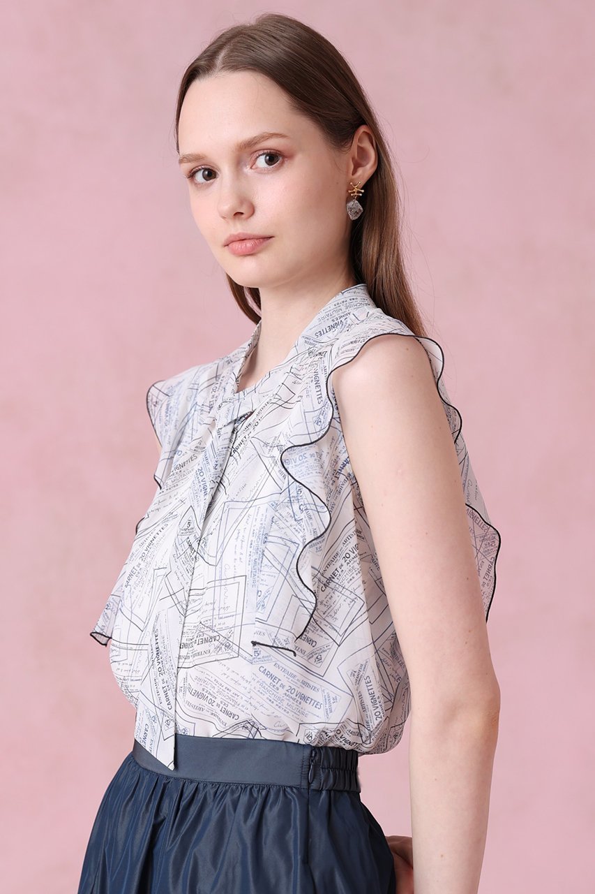 【アナイ/ANAYI】のチケットプリントボウタイ ブラウス 人気、トレンドファッション・服の通販 founy(ファニー) 　ファッション　Fashion　レディースファッション　Fashion for Women　トップス・カットソー　Cut & Sew Tops　キャミソール&ノースリーブ　Camisoles & Sleeveless Tops　シャツ・ブラウス・オフィスカジュアル　Elegant Blouses & Button-Ups　シフォン　Chiffon, Lightweight Fabric　ノースリーブ　Sleeveless, No-Sleeve　プリント　Print, Printed Pattern　ラッフル　Ruffle, Frill　エレガント 上品　Elegant　other-6|ID: prp329100004565347 ipo3291000000034886205