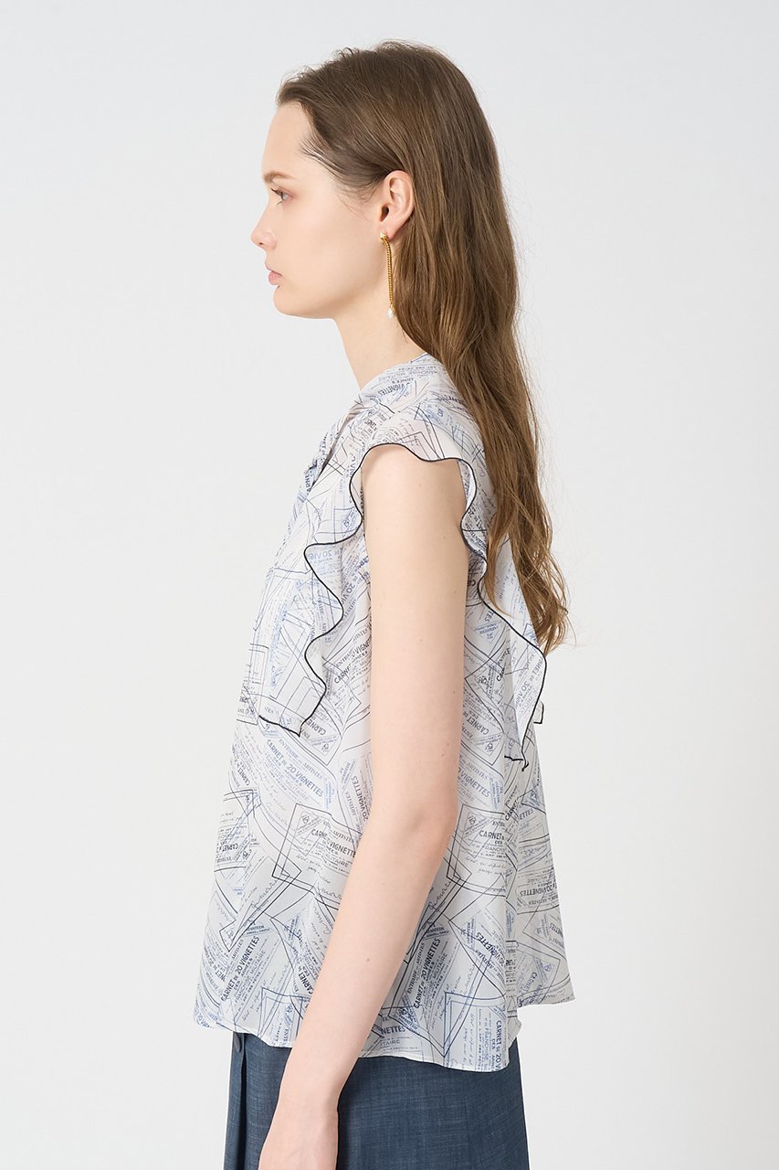 【アナイ/ANAYI】のチケットプリントボウタイ ブラウス 人気、トレンドファッション・服の通販 founy(ファニー) 　ファッション　Fashion　レディースファッション　Fashion for Women　トップス・カットソー　Cut & Sew Tops　キャミソール&ノースリーブ　Camisoles & Sleeveless Tops　シャツ・ブラウス・オフィスカジュアル　Elegant Blouses & Button-Ups　シフォン　Chiffon, Lightweight Fabric　ノースリーブ　Sleeveless, No-Sleeve　プリント　Print, Printed Pattern　ラッフル　Ruffle, Frill　エレガント 上品　Elegant　other-8|ID: prp329100004565347 ipo3291000000034886207