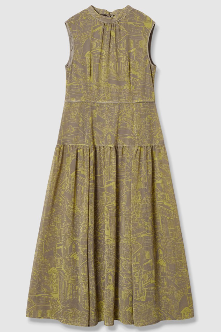 【アナイ/ANAYI】のシティスケーププリントマキシ ワンピース インテリア・キッズ・メンズ・レディースファッション・服の通販 founy(ファニー) 　ファッション　Fashion　レディースファッション　Fashion for Women　ワンピース　Dresses　チュニック　Tunic Tops & Dresses　カーディガン　Cardigan, Knitwear　サンダル　Sandals, Summer Shoes　シフォン　Chiffon, Lightweight Fabric　ジャケット　Jacket, Outerwear　スタンド　Stand Collar, Upright Stand　チュニック　Tunic, Long Top　ノースリーブ　Sleeveless, No-Sleeve　パイピング　Piping, Trim Design　フラット　Flat, Flat Shoes　プリント　Print, Printed Pattern　マキシ　Maxi, Full Length　モダン　Modern, Contemporary　リゾート　Resort, Vacation Style　ロング　Long, Long-Length　エレガント 上品　Elegant　再入荷　Restock / Back in Stock　カーキ|ID: prp329100004565349 ipo3291000000035058390