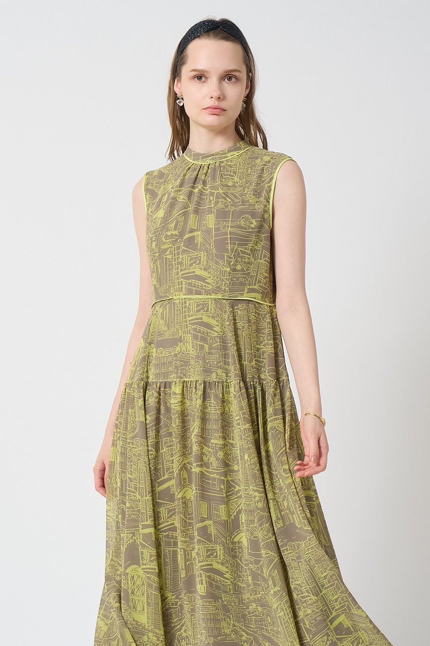 【アナイ/ANAYI】のシティスケーププリントマキシ ワンピース 人気、トレンドファッション・服の通販 founy(ファニー) 　ファッション　Fashion　レディースファッション　Fashion for Women　ワンピース　Dresses　チュニック　Tunic Tops & Dresses　カーディガン　Cardigan, Knitwear　サンダル　Sandals, Summer Shoes　シフォン　Chiffon, Lightweight Fabric　ジャケット　Jacket, Outerwear　スタンド　Stand Collar, Upright Stand　チュニック　Tunic, Long Top　ノースリーブ　Sleeveless, No-Sleeve　パイピング　Piping, Trim Design　フラット　Flat, Flat Shoes　プリント　Print, Printed Pattern　マキシ　Maxi, Full Length　モダン　Modern, Contemporary　リゾート　Resort, Vacation Style　ロング　Long, Long-Length　エレガント 上品　Elegant　再入荷　Restock / Back in Stock　other-8|ID: prp329100004565349 ipo3291000000035058400