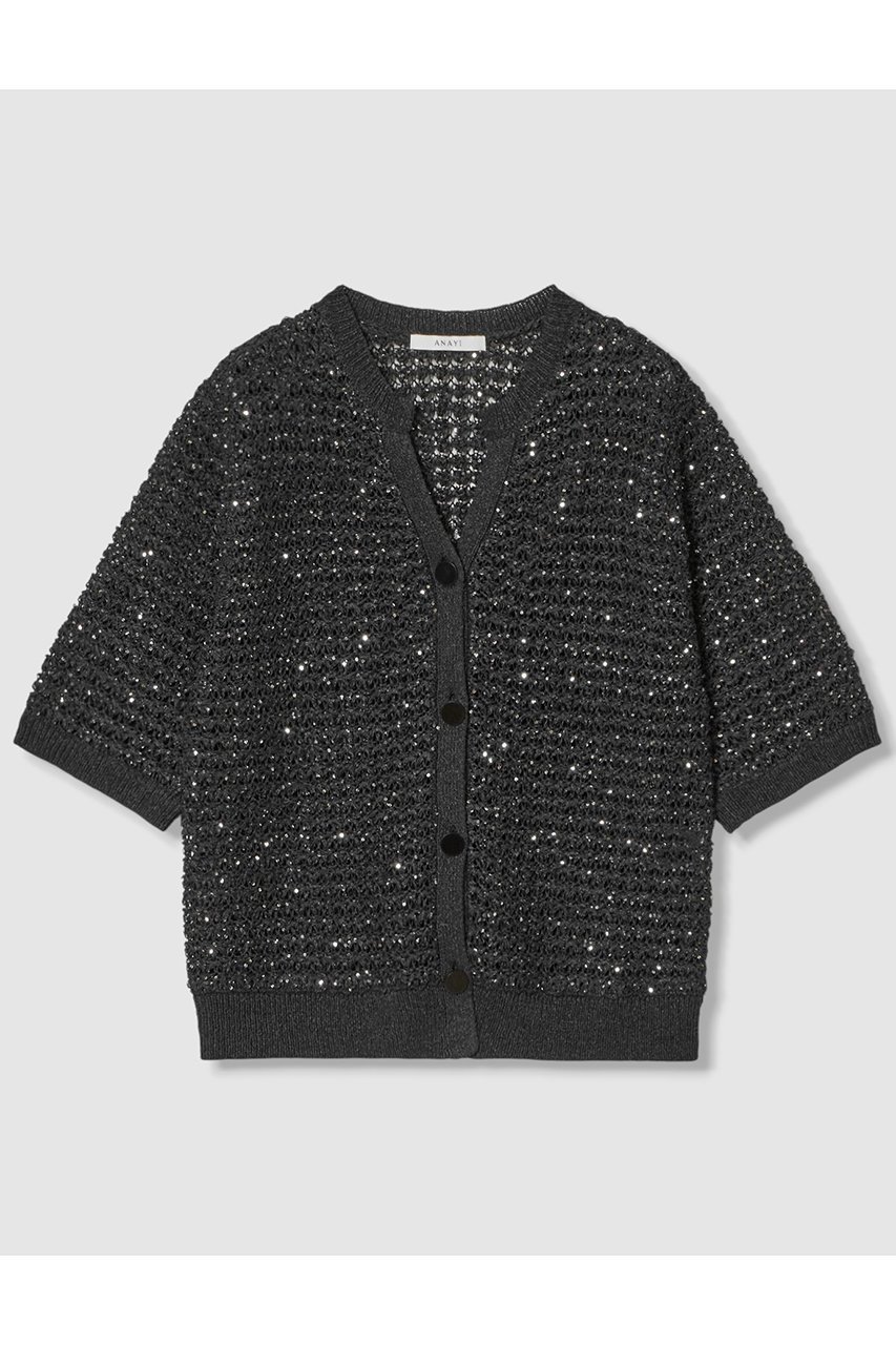 【アナイ/ANAYI】のシークインペーパーヤーン カーディガン インテリア・キッズ・メンズ・レディースファッション・服の通販 founy(ファニー) 　ファッション　Fashion　レディースファッション　WOMEN　トップス・カットソー　Tops/Tshirt　ニット　Knit Tops　カーディガン　Cardigans　カーディガン　Cardigan　コンパクト　Compact　スパンコール　Sequins　バランス　Balance　エレガント 上品　Elegant　半袖　Short Sleeve　NEW・新作・新着・新入荷　New Arrivals　ブラック|ID: prp329100004565368 ipo3291000000032286725