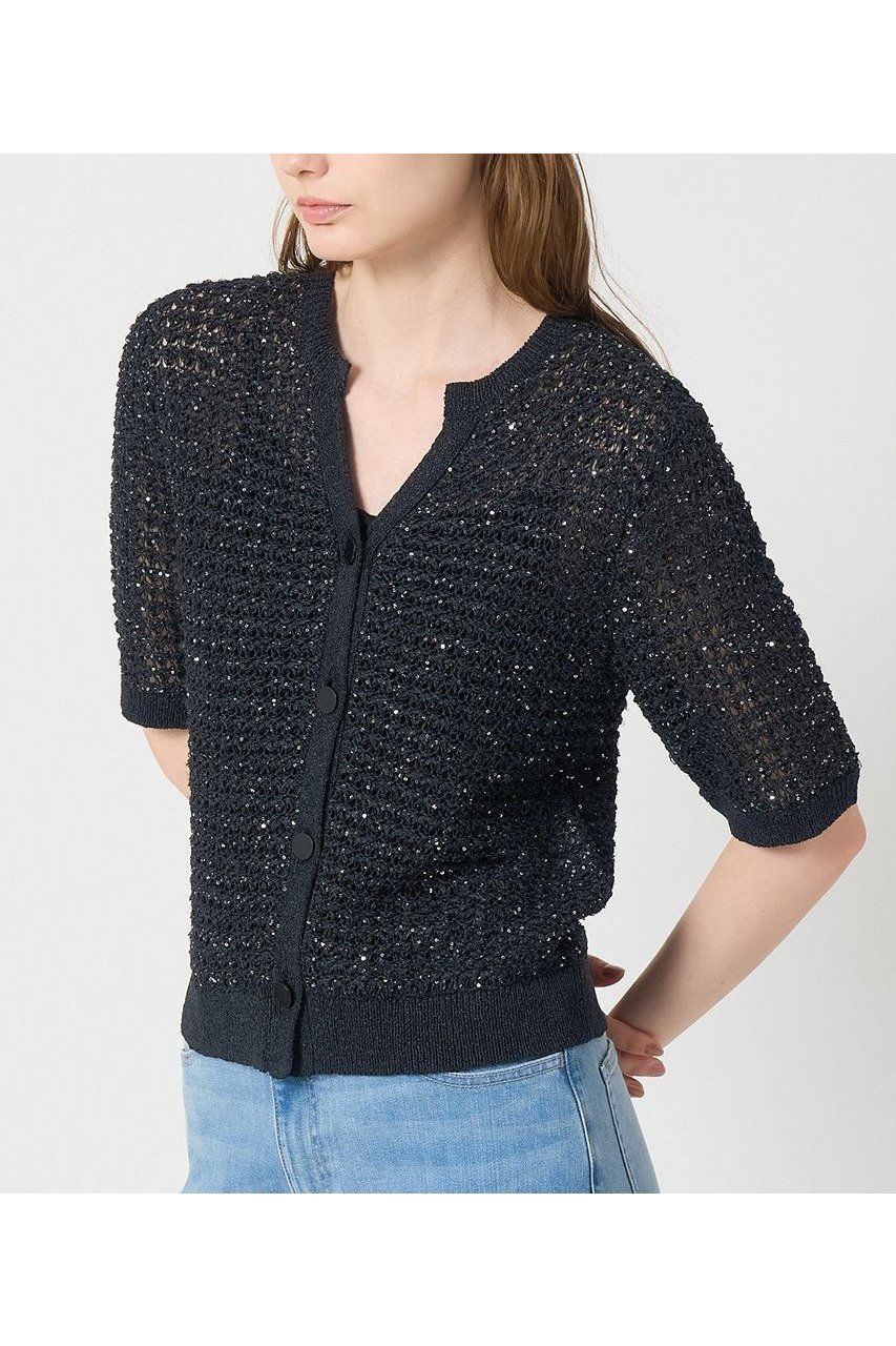 【アナイ/ANAYI】のシークインペーパーヤーン カーディガン 人気、トレンドファッション・服の通販 founy(ファニー) 　ファッション　Fashion　レディースファッション　WOMEN　トップス・カットソー　Tops/Tshirt　ニット　Knit Tops　カーディガン　Cardigans　カーディガン　Cardigan　コンパクト　Compact　スパンコール　Sequins　バランス　Balance　エレガント 上品　Elegant　半袖　Short Sleeve　NEW・新作・新着・新入荷　New Arrivals　other-7|ID: prp329100004565368 ipo3291000000032286736
