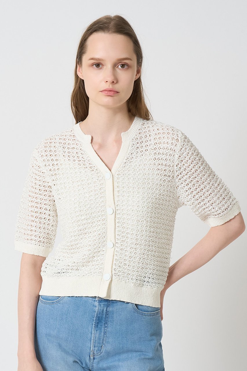 【アナイ/ANAYI】のシークインペーパーヤーン カーディガン 人気、トレンドファッション・服の通販 founy(ファニー) 　ファッション　Fashion　レディースファッション　Fashion for Women　トップス・カットソー　Cut & Sew Tops　ニット　Knit Tops & Sweaters　カーディガン・羽織り　Layered Style Cardigans　カーディガン　Cardigan, Knitwear　コンパクト　Compact, Small Size　スパンコール　Sequins, Sequin Embellishment　バランス　Balance, Style Balance　エレガント 上品　Elegant　半袖　Short Sleeve, Half Sleeve　other-8|ID: prp329100004565368 ipo3291000000033706694