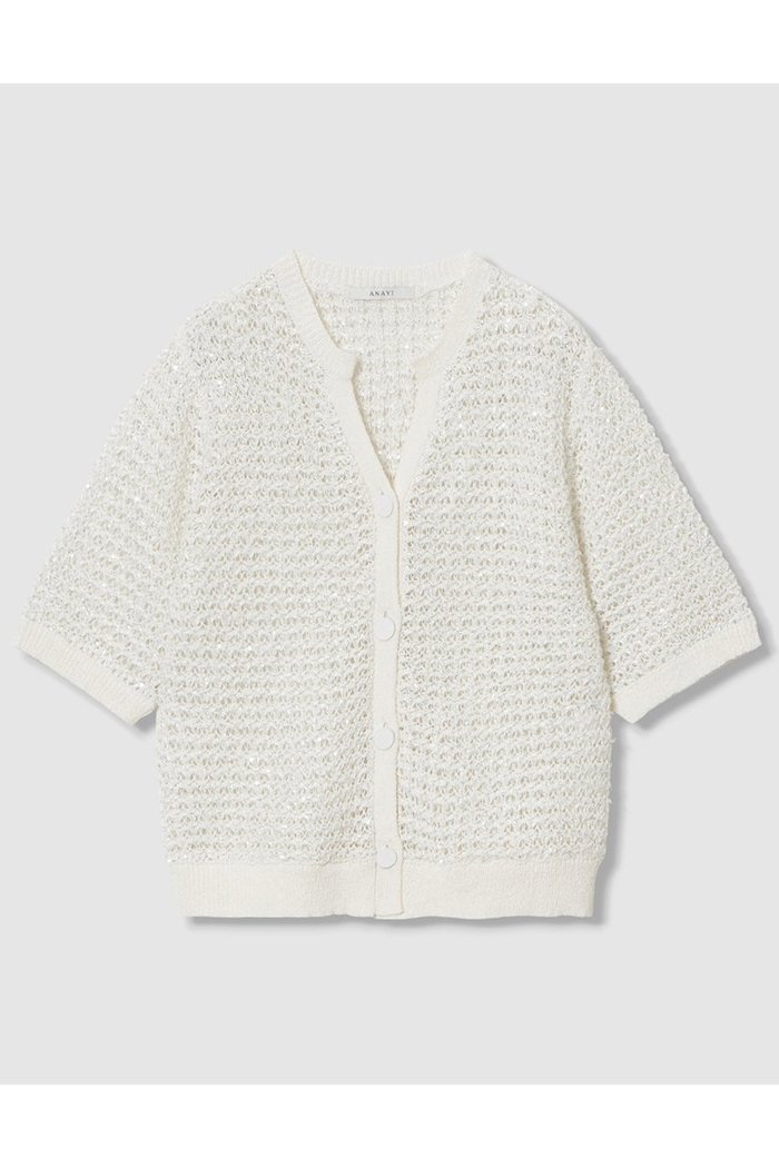 【アナイ/ANAYI】のシークインペーパーヤーン カーディガン インテリア・キッズ・メンズ・レディースファッション・服の通販 founy(ファニー) https://founy.com/ ファッション Fashion レディースファッション Fashion for Women トップス・カットソー Cut & Sew Tops ニット Knit Tops & Sweaters カーディガン・羽織り Layered Style Cardigans カーディガン Cardigan, Knitwear コンパクト Compact, Small Size スパンコール Sequins, Sequin Embellishment バランス Balance, Style Balance エレガント 上品 Elegant 半袖 Short Sleeve, Half Sleeve |ID: prp329100004565368 ipo3291000000035479210
