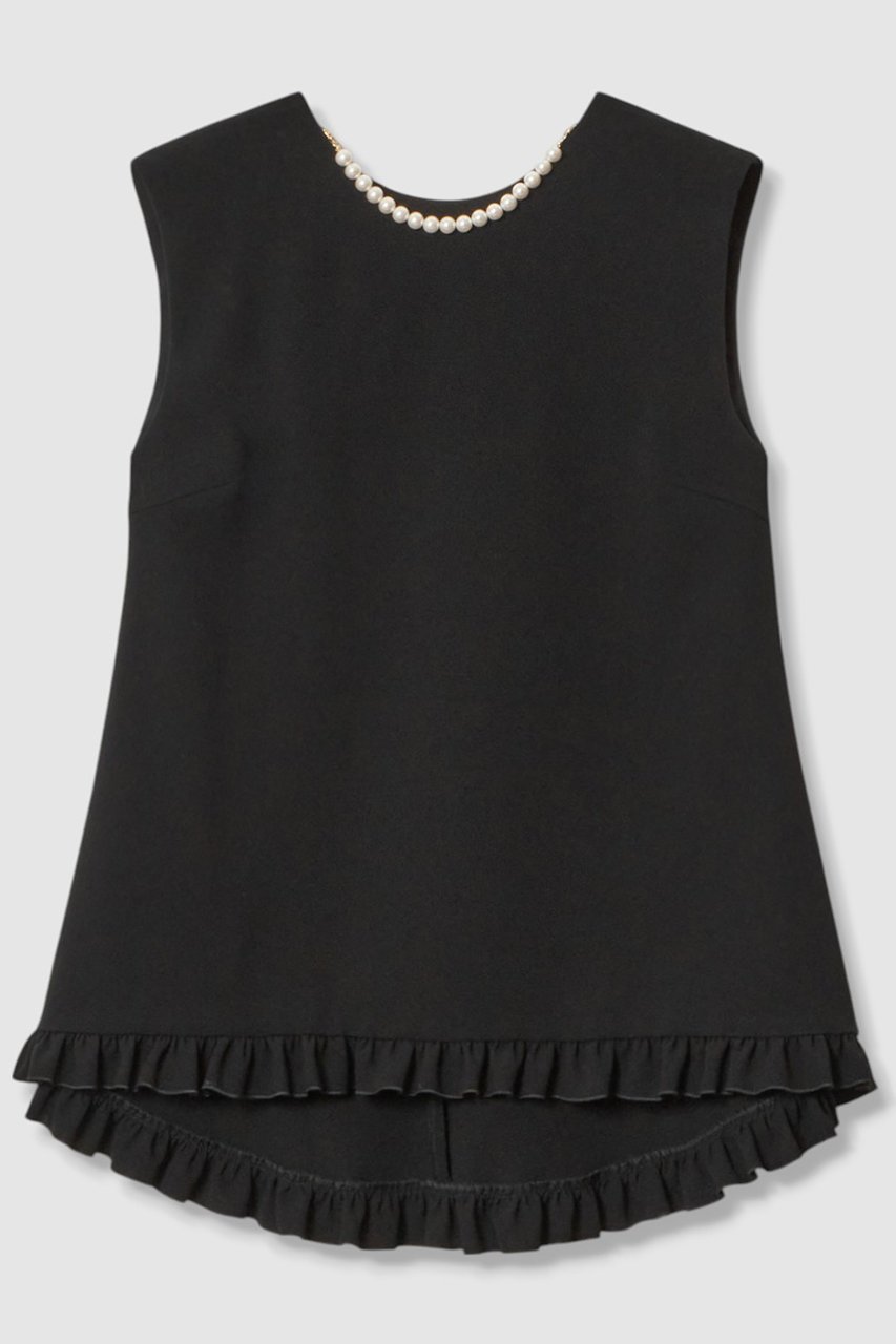 【アルアバイル/allureville】の【LOULOU WILLOUGHBY】パールネックレス付きフリルブラウス インテリア・キッズ・メンズ・レディースファッション・服の通販 founy(ファニー) 　ファッション　Fashion　レディースファッション　Fashion for Women　トップス・カットソー　Cut & Sew Tops　キャミソール&ノースリーブ　Camisoles & Sleeveless Tops　シャツ・ブラウス・オフィスカジュアル　Elegant Blouses & Button-Ups　ジュエリー　Jewelry　ネックレス　Necklaces & Pendants　ダブル　Double, Double-Breasted　ネックレス　Necklace, Pendant Necklace　ノースリーブ　Sleeveless, No-Sleeve　パール　Pearl, Pearl Accent　フリル　Frill, Ruffle　フレア　Flare, Flared　ブラック|ID: prp329100004565374 ipo3291000000036083113