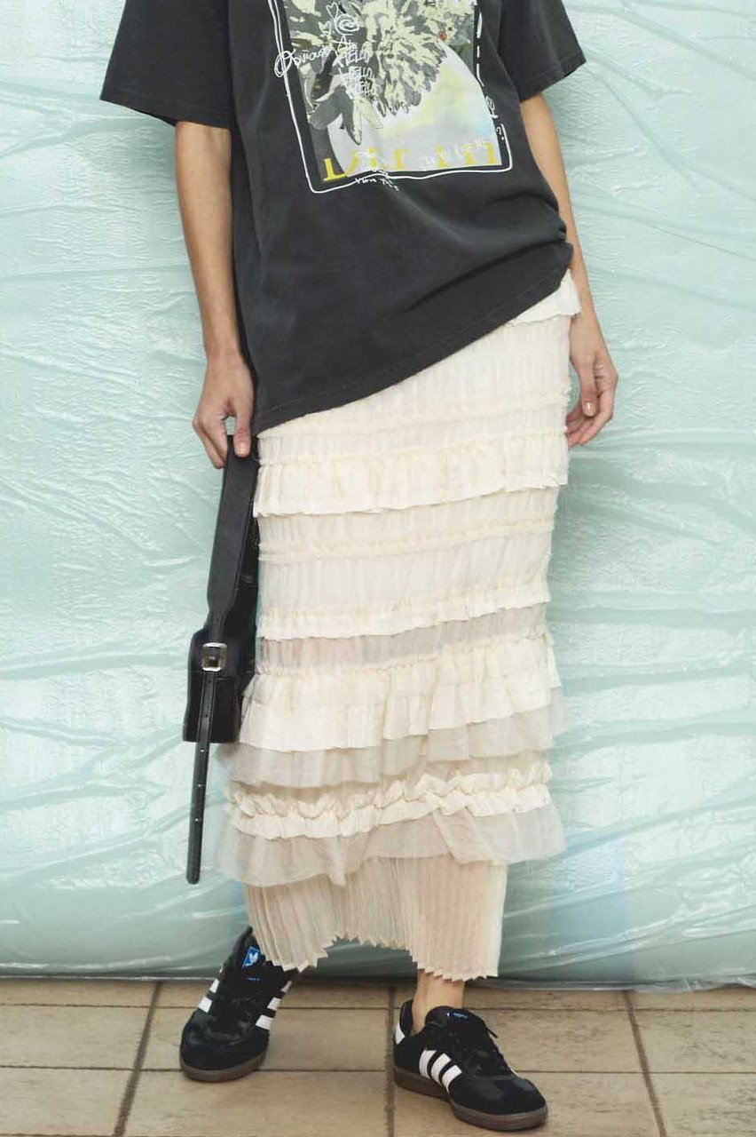 【メゾンスペシャル/MAISON SPECIAL】のTiered Frill Long Tight Skirt/ティアードフリルロングタイトスカート 人気、トレンドファッション・服の通販 founy(ファニー) 　ファッション　Fashion　レディースファッション　WOMEN　スカート　Skirt　ロングスカート　Long Skirt　エレガント 上品　Elegant　ギャザー　Gather　シアー　Sheer　シンプル　Simple　スタイリッシュ　Stylish　ティアード　Tiered　フィット　Fit　プリーツ　Pleats　ロング　Long　NEW・新作・新着・新入荷　New Arrivals　other-7|ID: prp329100004565380 ipo3291000000032286855