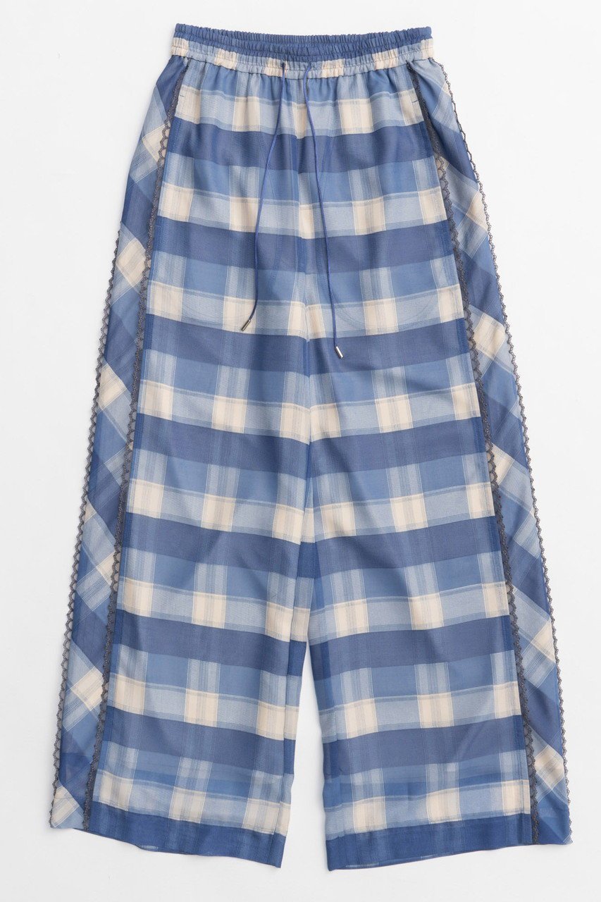 【メゾンスペシャル/MAISON SPECIAL】のSide Pico Lace Sheer Plaid Pants/サイドピコレースシアーチェックパンツ インテリア・キッズ・メンズ・レディースファッション・服の通販 founy(ファニー) 　ファッション　Fashion　レディースファッション　WOMEN　パンツ　Pants　ガーリー　Girly　キャップ　Cap　シアー　Sheer　スニーカー　Sneakers　セットアップ　Set Up　チェック　Check　リラックス　Relax　レース　Race　ワイド　Wide　おすすめ　Recommend　夏　Summer　NEW・新作・新着・新入荷　New Arrivals　BLU(ブルー)|ID: prp329100004565402 ipo3291000000032287030