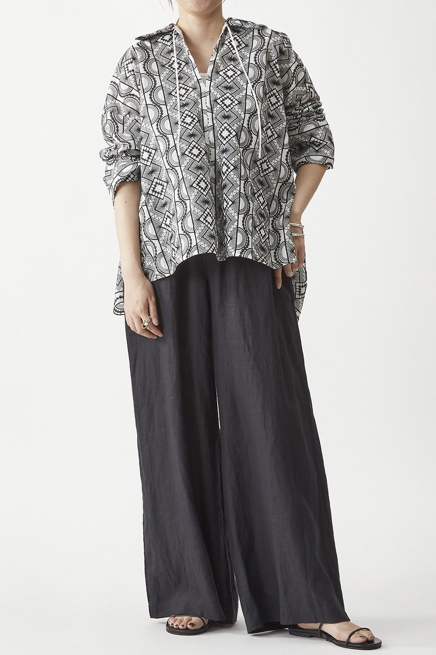 【プルミエ アロンディスモン/1er Arrondissement】のジオメトリックエンブロイダリーキーネックシャツ 人気、トレンドファッション・服の通販 founy(ファニー) 　ファッション　Fashion　レディースファッション　Fashion for Women　トップス・カットソー　Cut & Sew Tops　シャツ・ブラウス・オフィスカジュアル　Elegant Blouses & Button-Ups　アクセサリー　Fashion Accessories　カフス　Cuff Design　スラックス　Slacks, Dress Pants　スリーブ　Sleeve, Long Sleeve / Short Sleeve　ボトム　Bottoms, Lower Wear　リネン　Linen, Linen Fabric　レース　Lace, Lace Fabric　ロング　Long, Long-Length　再入荷　Restock / Back in Stock　other-2|ID: prp329100004565407 ipo3291000000036064558