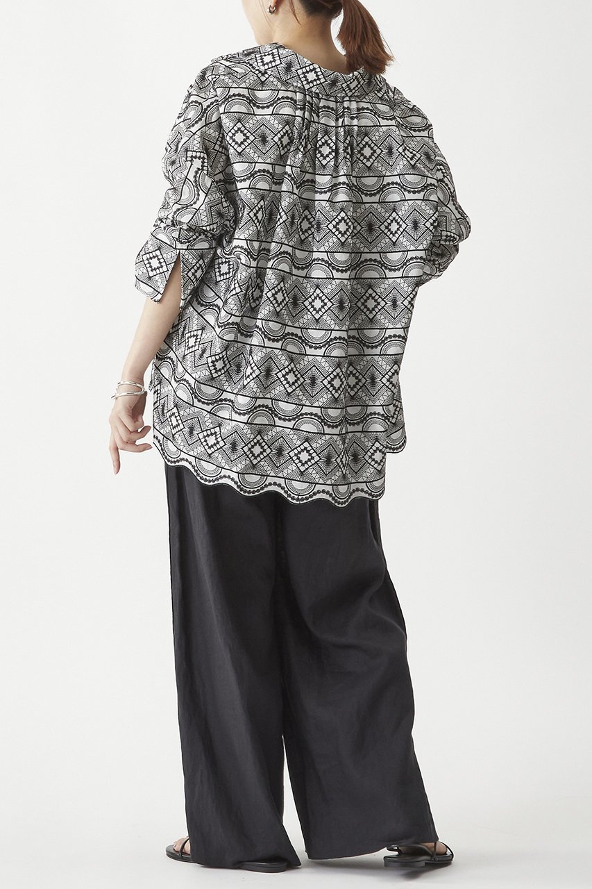 【プルミエ アロンディスモン/1er Arrondissement】のジオメトリックエンブロイダリーキーネックシャツ 人気、トレンドファッション・服の通販 founy(ファニー) 　ファッション　Fashion　レディースファッション　Fashion for Women　トップス・カットソー　Cut & Sew Tops　シャツ・ブラウス・オフィスカジュアル　Elegant Blouses & Button-Ups　アクセサリー　Fashion Accessories　カフス　Cuff Design　スラックス　Slacks, Dress Pants　スリーブ　Sleeve, Long Sleeve / Short Sleeve　ボトム　Bottoms, Lower Wear　リネン　Linen, Linen Fabric　レース　Lace, Lace Fabric　ロング　Long, Long-Length　再入荷　Restock / Back in Stock　other-3|ID: prp329100004565407 ipo3291000000036064559