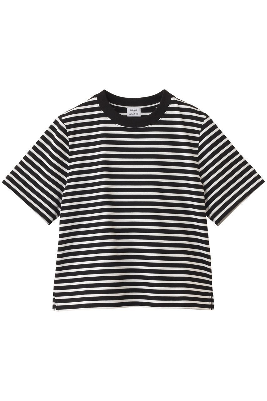 【アナイ/ANAYI】の【Saori Oyamada×SLOANE×ANAYI】コットン天竺コンパクトTシャツ インテリア・キッズ・メンズ・レディースファッション・服の通販 founy(ファニー) 　ファッション　Fashion　レディースファッション　Fashion for Women　トップス・カットソー　Cut & Sew Tops　シャツ・ブラウス・オフィスカジュアル　Elegant Blouses & Button-Ups　ロングTシャツ・Tシャツ　Longline T-Shirts & Tees　カットソー・ベーシックTシャツ　Cut-and-Sewn Tops / Stretch Tees & Basics　コレクション　Collection, Seasonal Line　コンパクト　Compact, Small Size　ショート　Short, Short Length　スリット　Slit, Slit Detail　スリーブ　Sleeve, Long Sleeve / Short Sleeve　トリプル　Triple, Three Layers　ベーシック　Basic, Essential　ボトム　Bottoms, Lower Wear　ボーダー　Border, Stripe　ブラック|ID: prp329100004566705 ipo3291000000032812331