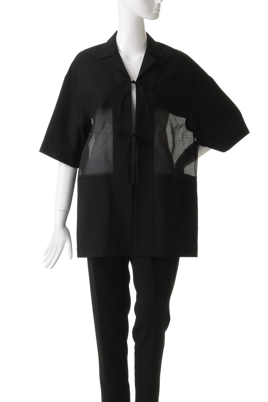 【マノフ/MANOF】のLINEN SHEER DOCKING/シャツ 人気、トレンドファッション・服の通販 founy(ファニー) 　ファッション　Fashion　レディースファッション　Fashion for Women　トップス・カットソー　Cut & Sew Tops　シャツ・ブラウス・オフィスカジュアル　Elegant Blouses & Button-Ups　サテン　Satin, Glossy Fabric　ショート　Short, Short Length　スリーブ　Sleeve, Long Sleeve / Short Sleeve　フロント　Front, Front Design　リネン　Linen, Linen Fabric　リボン　Ribbon, Bow　ワイド　Wide, Wide Fit　other-2|ID: prp329100004568679 ipo3291000000035551725