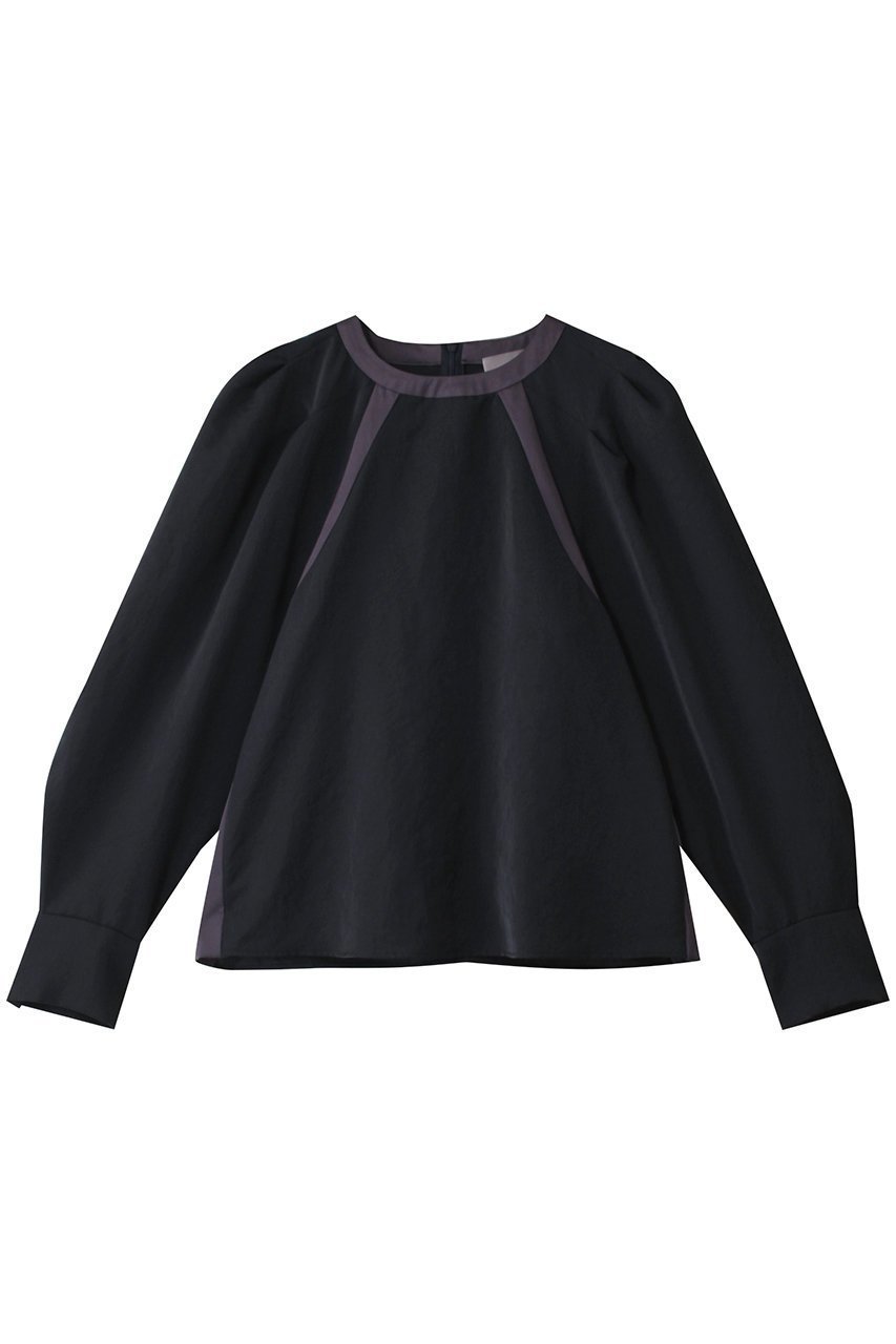 【ヒューエルミュージアム/hueLe Museum】の【hLM】ヴィンテージサテンバイカラーブラウス インテリア・キッズ・メンズ・レディースファッション・服の通販 founy(ファニー) ファッション Fashion レディースファッション Fashion for Women トップス・カットソー Cut & Sew Tops シャツ・ブラウス・オフィスカジュアル Elegant Blouses & Button-Ups なめらか Smooth, Silky Texture カフス Cuff Design サテン Satin, Glossy Fabric スリーブ Sleeve, Long Sleeve / Short Sleeve ロング Long, Long-Length 長袖 Long Sleeve, Full Sleeve ネイビー|ID: prp329100004570009 ipo3291000000035889538