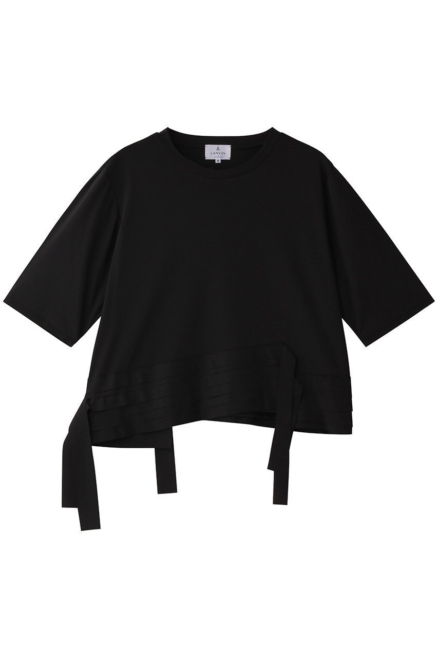 【ランバン オン ブルー/LANVIN en Bleu】のアシンメトリーテープフリルカットソー インテリア・キッズ・メンズ・レディースファッション・服の通販 founy(ファニー) 　ファッション　Fashion　レディースファッション　WOMEN　トップス・カットソー　Tops/Tshirt　シャツ/ブラウス　Shirts/Blouses　ロング / Tシャツ　T-Shirts　カットソー　Cut and Sewn　カットソー　Cut And Sew　ショート　Short　シンプル　Simple　スリーブ　Sleeve　フリル　Frills　ボトム　Bottom　NEW・新作・新着・新入荷　New Arrivals　ブラック|ID: prp329100004570070 ipo3291000000032334834