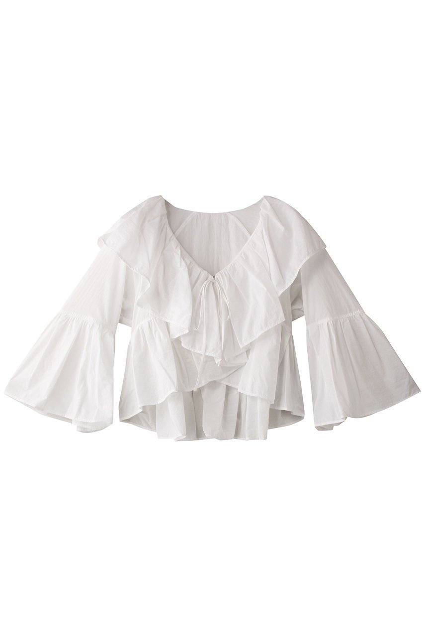 【ランバン オン ブルー/LANVIN en Bleu】のはっ水ナイロンラッフルブラウス インテリア・キッズ・メンズ・レディースファッション・服の通販 founy(ファニー) 　ファッション　Fashion　レディースファッション　Fashion for Women　トップス・カットソー　Cut & Sew Tops　シャツ・ブラウス・オフィスカジュアル　Elegant Blouses & Button-Ups　ショート　Short, Short Length　スリーブ　Sleeve, Long Sleeve / Short Sleeve　フレア　Flare, Flared　ロング　Long, Long-Length　オフ|ID: prp329100004570080 ipo3291000000036082911