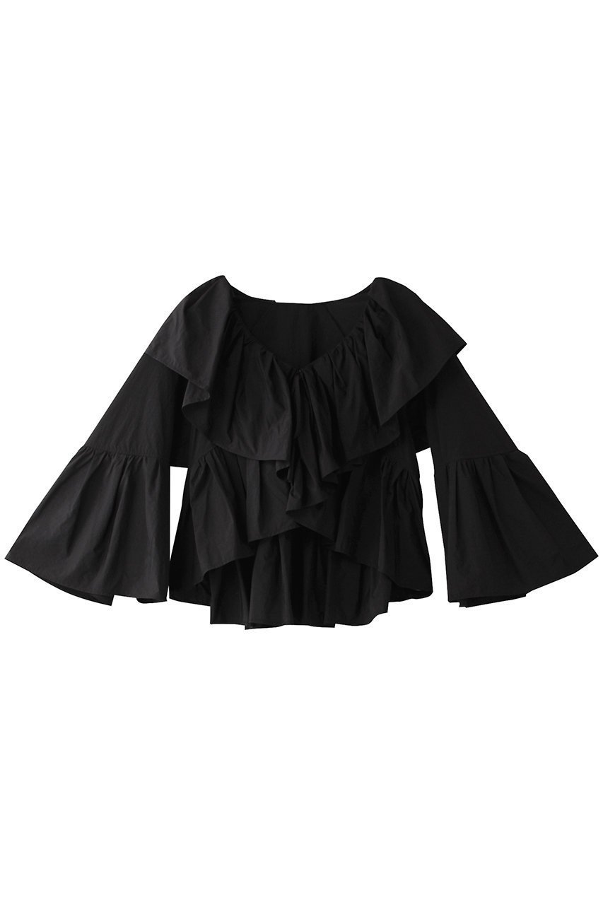 【ランバン オン ブルー/LANVIN en Bleu】のはっ水ナイロンラッフルブラウス インテリア・キッズ・メンズ・レディースファッション・服の通販 founy(ファニー) 　ファッション　Fashion　レディースファッション　Fashion for Women　トップス・カットソー　Cut & Sew Tops　シャツ・ブラウス・オフィスカジュアル　Elegant Blouses & Button-Ups　ショート　Short, Short Length　スリーブ　Sleeve, Long Sleeve / Short Sleeve　フレア　Flare, Flared　ロング　Long, Long-Length　ブラック|ID: prp329100004570080 ipo3291000000036082913