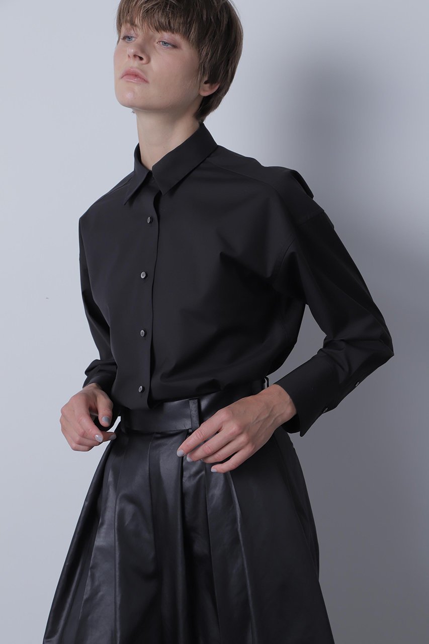 【ヒューエルミュージアム/hueLe Museum】の【hLM】TCタイプライターブラウス インテリア・キッズ・メンズ・レディースファッション・服の通販 founy(ファニー) 　ファッション　Fashion　レディースファッション　Fashion for Women　トップス・カットソー　Cut & Sew Tops　シャツ・ブラウス・オフィスカジュアル　Elegant Blouses & Button-Ups　カフス　Cuff Design　ジャケット　Jacket, Outerwear　スリーブ　Sleeve, Long Sleeve / Short Sleeve　タイプライター　Typewriter Fabric, Crisp Cotton　フィット　Fit, Slim Fit　ベーシック　Basic, Essential　ミドル　Middle Length, Mid Height　ロング　Long, Long-Length　ブラック|ID: prp329100004570081 ipo3291000000035958358