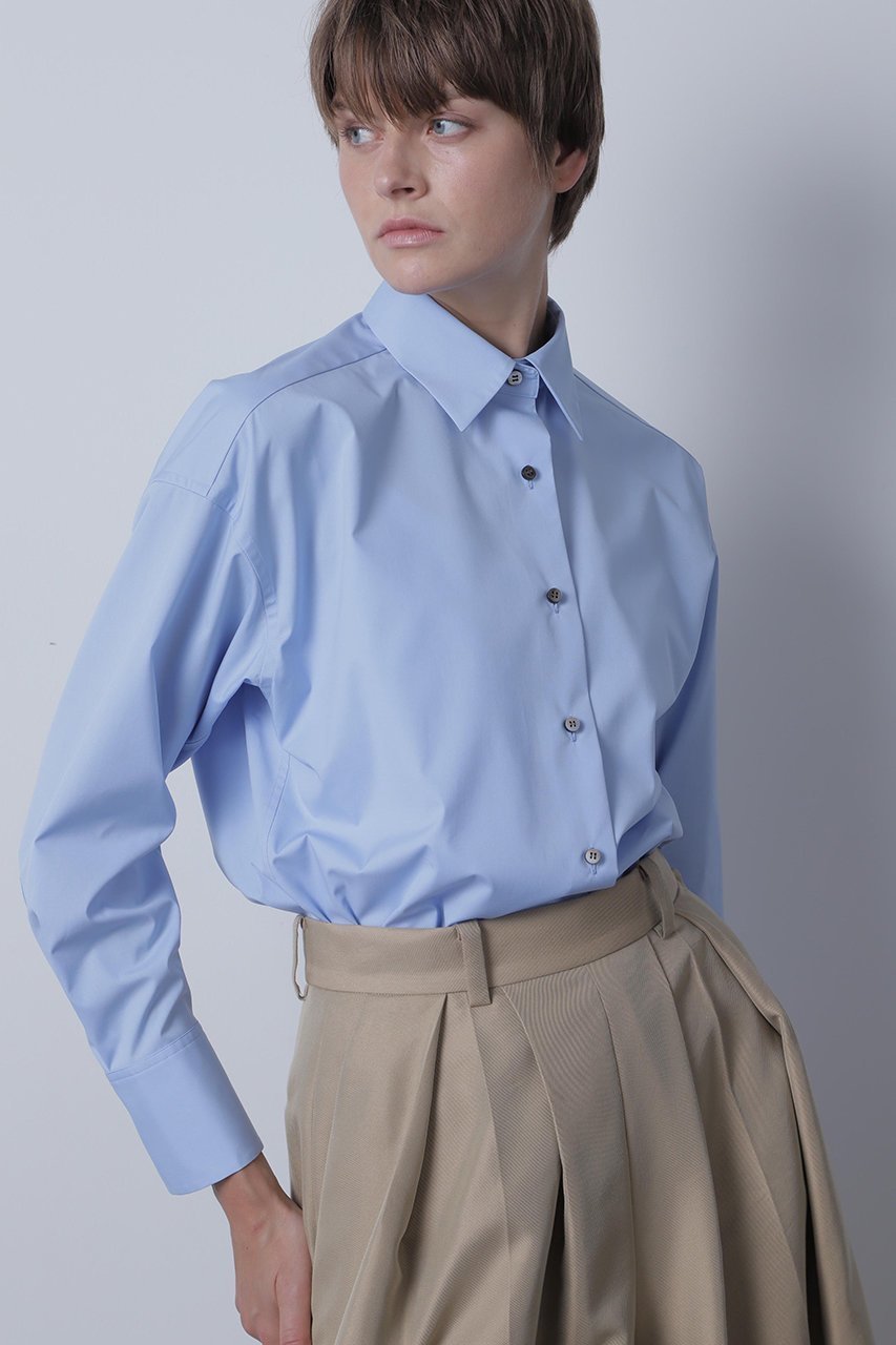 【ヒューエルミュージアム/hueLe Museum】の【hLM】TCタイプライターブラウス インテリア・キッズ・メンズ・レディースファッション・服の通販 founy(ファニー) 　ファッション　Fashion　レディースファッション　Fashion for Women　トップス・カットソー　Cut & Sew Tops　シャツ・ブラウス・オフィスカジュアル　Elegant Blouses & Button-Ups　カフス　Cuff Design　ジャケット　Jacket, Outerwear　スリーブ　Sleeve, Long Sleeve / Short Sleeve　タイプライター　Typewriter Fabric, Crisp Cotton　フィット　Fit, Slim Fit　ベーシック　Basic, Essential　ミドル　Middle Length, Mid Height　ロング　Long, Long-Length　ブルー|ID: prp329100004570081 ipo3291000000035958360