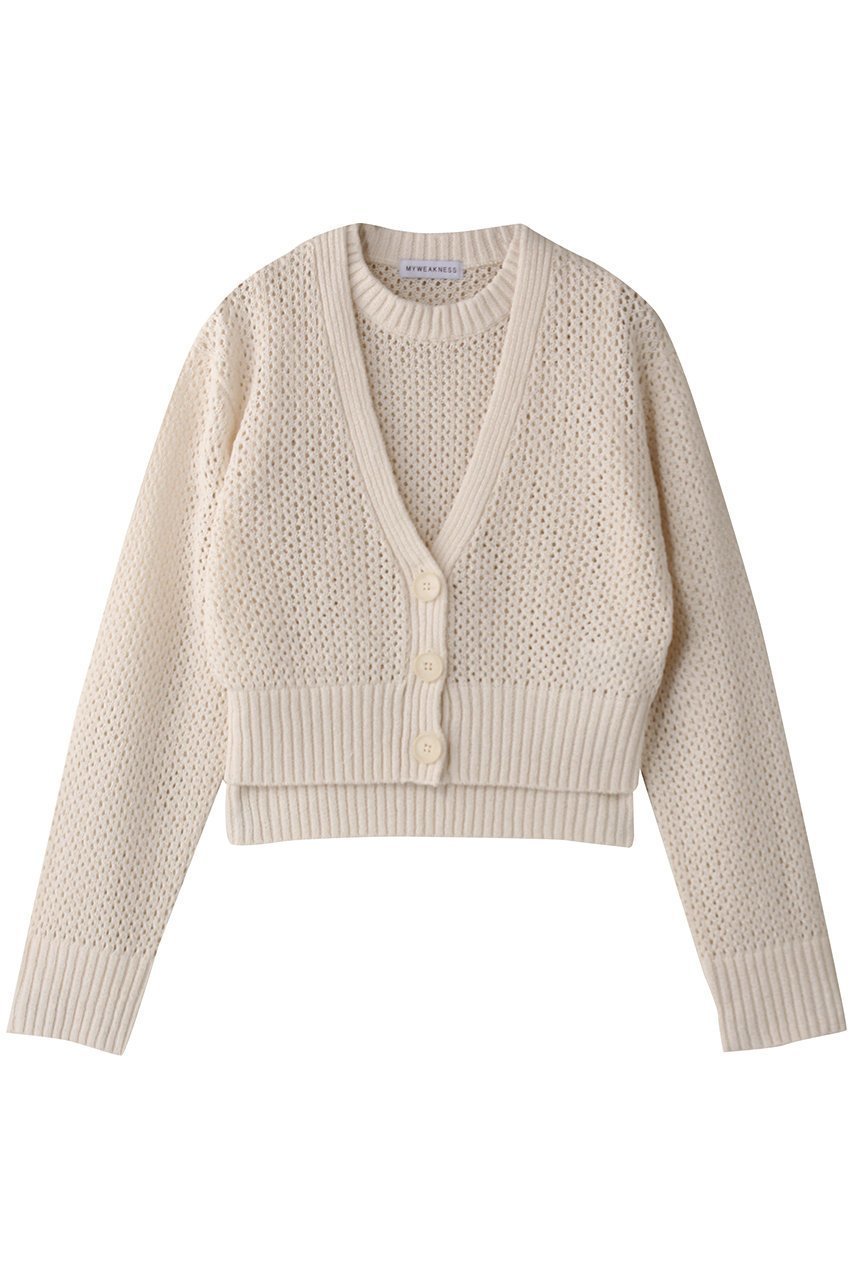 【マイ ウィークネス/MY WEAKNESS】のKnit Ensemble インテリア・キッズ・メンズ・レディースファッション・服の通販 founy(ファニー) 　ファッション　Fashion　レディースファッション　WOMEN　トップス・カットソー　Tops/Tshirt　ニット　Knit Tops　アンサンブル　Knit Ensemble　シャツ/ブラウス　Shirts/Blouses　ロング / Tシャツ　T-Shirts　カットソー　Cut and Sewn　アンサンブル　Ensemble　カーディガン　Cardigan　クロップド　Cropped　ショート　Short　シンプル　Simple　スリーブ　Sleeve　ノースリーブ　No Sleeve　バランス　Balance　メッシュ　Mesh　夏　Summer　NEW・新作・新着・新入荷　New Arrivals　長袖　Long Sleeve　ECRU|ID: prp329100004570121 ipo3291000000032335219