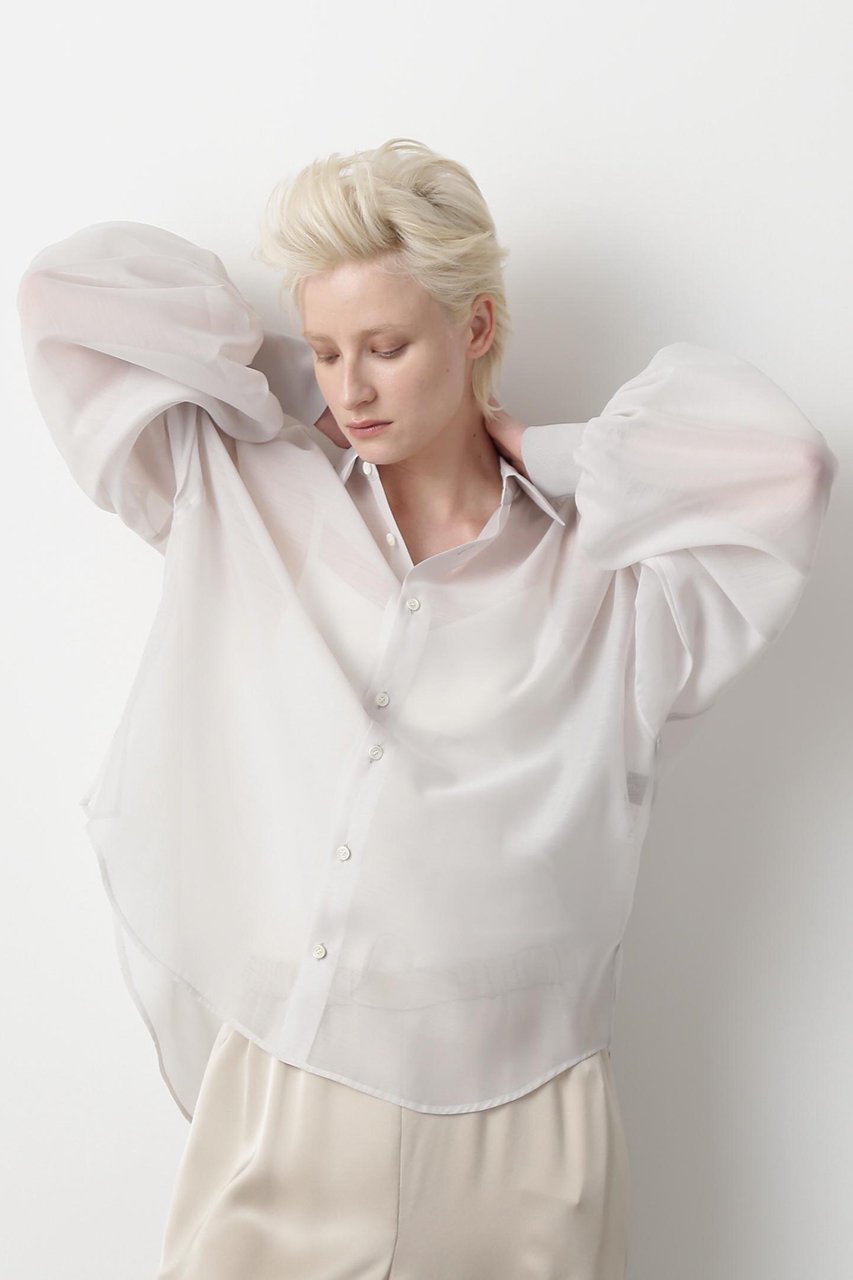 【ヒューエルミュージアム/hueLe Museum】の【STUMBLY】Sheer Volume Sleeve Shirt 人気、トレンドファッション・服の通販 founy(ファニー) 　ファッション　Fashion　レディースファッション　Fashion for Women　トップス・カットソー　Cut & Sew Tops　シャツ・ブラウス・オフィスカジュアル　Elegant Blouses & Button-Ups　ボリューム袖・フリルスリーブブラウス　Voluminous & Ruffle Sleeves / Puffy Sleeve Tops　ギャザー　Gathered, Ruffled　スリーブ　Sleeve, Long Sleeve / Short Sleeve　ドロップ　Drop Shoulder, Dropped Style　フォルム　Silhouette, Form　ロング　Long, Long-Length　エレガント 上品　Elegant　 other-1|ID: prp329100004570162 ipo3291000000032809544