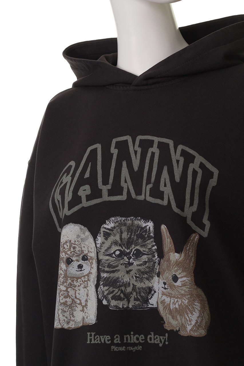 【ガニー/GANNI】のIsoli オーバーサイズ アニマル クロップ フーディー 人気、トレンドファッション・服の通販 founy(ファニー) 　ファッション　Fashion　レディースファッション　Fashion for Women　トップス・カットソー　Cut & Sew Tops　シャツ・ブラウス・オフィスカジュアル　Elegant Blouses & Button-Ups　レディースパーカー・カジュアルフーディー　Casual Hoodies & Sweatshirts　ロングTシャツ・Tシャツ　Longline T-Shirts & Tees　スウェット・クルーネックトップス　Sweatshirts & Crewnecks / Relaxed Fit Sweat Tops　カットソー・ベーシックTシャツ　Cut-and-Sewn Tops / Stretch Tees & Basics　2025年　2025　2025-2026秋冬・A/W　Autumn/Winter 2025–26 AW25–26　おすすめ　Recommended / Our Picks　アニマル　Animal Print　スラックス　Slacks, Dress Pants　デニム　Denim, Jeans Material　ボトム　Bottoms, Lower Wear　A/W・秋冬　Autumn/Winter　other-5|ID: prp329100004571509 ipo3291000000032347215