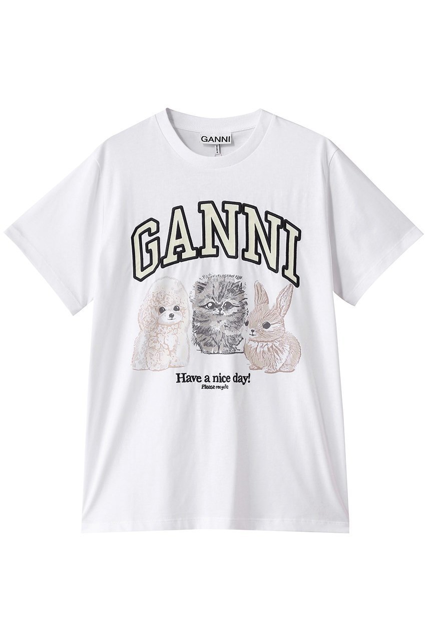 【ガニー/GANNI】のベーシック コットン ジャージー アニマル リラックス Tシャツ インテリア・キッズ・メンズ・レディースファッション・服の通販 founy(ファニー) 　ファッション　Fashion　レディースファッション　WOMEN　トップス・カットソー　Tops/Tshirt　シャツ/ブラウス　Shirts/Blouses　ロング / Tシャツ　T-Shirts　カットソー　Cut and Sewn　2025年　2025　おすすめ　Recommend　アニマル　Animal　ショート　Short　シンプル　Simple　ジャージー　Jersey　スリーブ　Sleeve　デニム　Denim　ベーシック　Basic　ボトム　Bottom　リラックス　Relax　A/W・秋冬　Aw・Autumn/Winter・Fw・Fall-Winter　ブライトホワイト|ID: prp329100004571512 ipo3291000000032347229