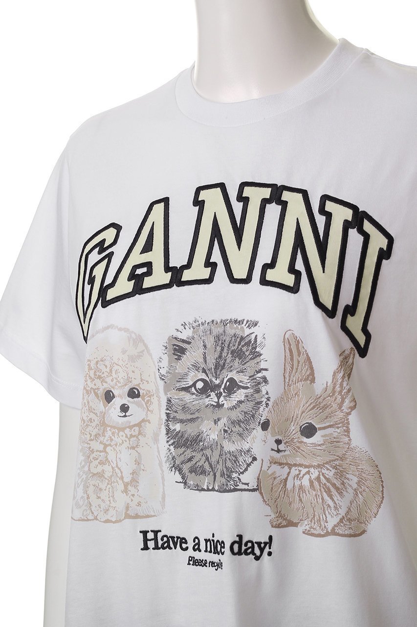 【ガニー/GANNI】のベーシック コットン ジャージー アニマル リラックス Tシャツ 人気、トレンドファッション・服の通販 founy(ファニー) 　ファッション　Fashion　レディースファッション　Fashion for Women　トップス・カットソー　Cut & Sew Tops　シャツ・ブラウス・オフィスカジュアル　Elegant Blouses & Button-Ups　ロングTシャツ・Tシャツ　Longline T-Shirts & Tees　カットソー・ベーシックTシャツ　Cut-and-Sewn Tops / Stretch Tees & Basics　おすすめ　Recommended / Our Picks　アニマル　Animal Print　ショート　Short, Short Length　シンプル　Simple, Minimal　スリーブ　Sleeve, Long Sleeve / Short Sleeve　デニム　Denim, Jeans Material　ベーシック　Basic, Essential　ボトム　Bottoms, Lower Wear　リラックス　Relax, Relaxed Fit　other-5|ID: prp329100004571512 ipo3291000000036200959