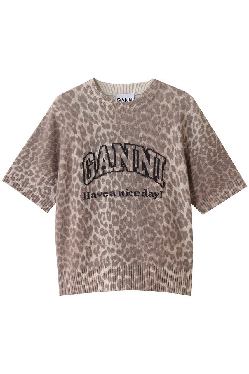 【ガニー/GANNI】のグラフィック ウール ミックス レオパード ニット インテリア・キッズ・メンズ・レディースファッション・服の通販 founy(ファニー) 　ファッション　Fashion　レディースファッション　Fashion for Women　トップス・カットソー　Cut & Sew Tops　ニット　Knit Tops & Sweaters　シャツ・ブラウス・オフィスカジュアル　Elegant Blouses & Button-Ups　ロングTシャツ・Tシャツ　Longline T-Shirts & Tees　カットソー・ベーシックTシャツ　Cut-and-Sewn Tops / Stretch Tees & Basics　2025年　2025　2025-2026秋冬・A/W　Autumn/Winter 2025–26 AW25–26　クール　Cool, Chic　グラフィック　Graphic, Graphic Design　ショート　Short, Short Length　スリーブ　Sleeve, Long Sleeve / Short Sleeve　デニム　Denim, Jeans Material　ミックス　Mix, Mixed Style　レオパード　Leopard, Animal Print　A/W・秋冬　Autumn/Winter　レパード|ID: prp329100004571514 ipo3291000000032347241