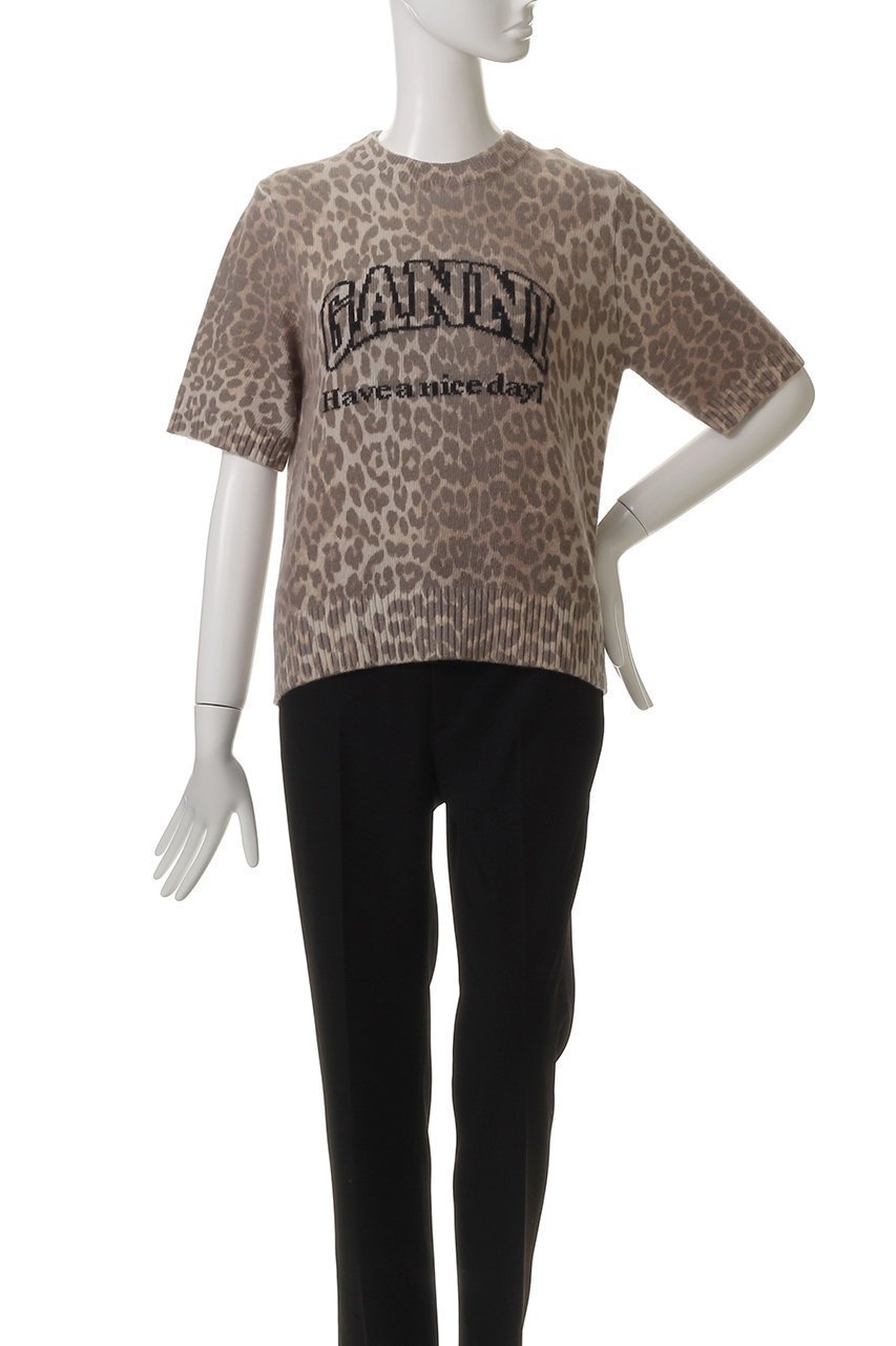 【ガニー/GANNI】のグラフィック ウール ミックス レオパード ニット 人気、トレンドファッション・服の通販 founy(ファニー) 　ファッション　Fashion　レディースファッション　Fashion for Women　トップス・カットソー　Cut & Sew Tops　ニット　Knit Tops & Sweaters　シャツ・ブラウス・オフィスカジュアル　Elegant Blouses & Button-Ups　ロングTシャツ・Tシャツ　Longline T-Shirts & Tees　カットソー・ベーシックTシャツ　Cut-and-Sewn Tops / Stretch Tees & Basics　2025年　2025　2025-2026秋冬・A/W　Autumn/Winter 2025–26 AW25–26　クール　Cool, Chic　グラフィック　Graphic, Graphic Design　ショート　Short, Short Length　スリーブ　Sleeve, Long Sleeve / Short Sleeve　デニム　Denim, Jeans Material　ミックス　Mix, Mixed Style　レオパード　Leopard, Animal Print　A/W・秋冬　Autumn/Winter　other-2|ID: prp329100004571514 ipo3291000000032347242