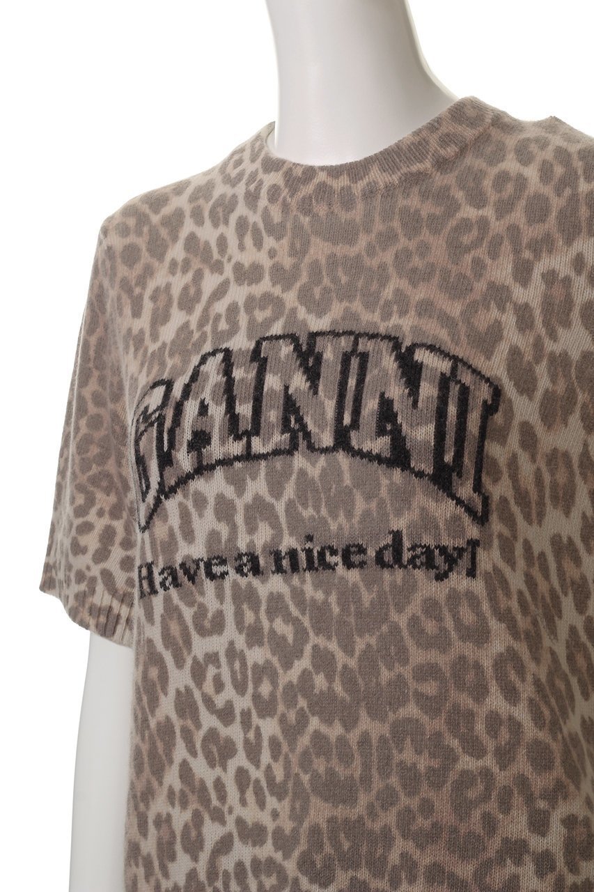 【ガニー/GANNI】のグラフィック ウール ミックス レオパード ニット 人気、トレンドファッション・服の通販 founy(ファニー) 　ファッション　Fashion　レディースファッション　Fashion for Women　トップス・カットソー　Cut & Sew Tops　ニット　Knit Tops & Sweaters　シャツ・ブラウス・オフィスカジュアル　Elegant Blouses & Button-Ups　ロングTシャツ・Tシャツ　Longline T-Shirts & Tees　カットソー・ベーシックTシャツ　Cut-and-Sewn Tops / Stretch Tees & Basics　2025年　2025　2025-2026秋冬・A/W　Autumn/Winter 2025–26 AW25–26　クール　Cool, Chic　グラフィック　Graphic, Graphic Design　ショート　Short, Short Length　スリーブ　Sleeve, Long Sleeve / Short Sleeve　デニム　Denim, Jeans Material　ミックス　Mix, Mixed Style　レオパード　Leopard, Animal Print　A/W・秋冬　Autumn/Winter　other-5|ID: prp329100004571514 ipo3291000000032347245