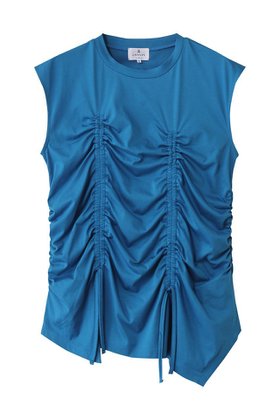 【ランバン オン ブルー/LANVIN en Bleu】 ドロストギャザーノースリーブカットソー人気、トレンドファッション・服の通販 founy(ファニー) ファッション Fashion レディースファッション Fashion for Women トップス・カットソー Cut & Sew Tops キャミソール&ノースリーブ Camisoles & Sleeveless Tops シャツ・ブラウス・オフィスカジュアル Elegant Blouses & Button-Ups ロングTシャツ・Tシャツ Longline T-Shirts & Tees カットソー・ベーシックTシャツ Cut-and-Sewn Tops / Stretch Tees & Basics アシンメトリー Asymmetrical Style イレギュラー Irregular Design キャミソール Camisole, Spaghetti Strap Top ギャザー Gathered, Ruffled タンク Tank Top, Sleeveless Top バランス Balance, Style Balance 無地 Plain, Solid Color |ID:prp329100004571522