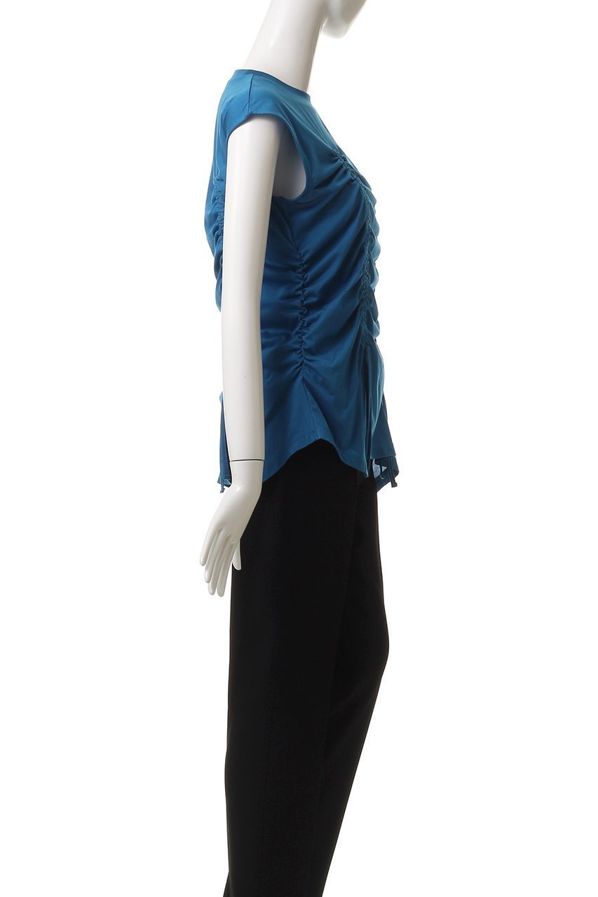 【ランバン オン ブルー/LANVIN en Bleu】のドロストギャザーノースリーブカットソー 人気、トレンドファッション・服の通販 founy(ファニー) 　ファッション　Fashion　レディースファッション　Fashion for Women　トップス・カットソー　Cut & Sew Tops　キャミソール&ノースリーブ　Camisoles & Sleeveless Tops　シャツ・ブラウス・オフィスカジュアル　Elegant Blouses & Button-Ups　ロングTシャツ・Tシャツ　Longline T-Shirts & Tees　カットソー・ベーシックTシャツ　Cut-and-Sewn Tops / Stretch Tees & Basics　アシンメトリー　Asymmetrical Style　イレギュラー　Irregular Design　キャミソール　Camisole, Spaghetti Strap Top　ギャザー　Gathered, Ruffled　タンク　Tank Top, Sleeveless Top　バランス　Balance, Style Balance　無地　Plain, Solid Color　other-3|ID: prp329100004571522 ipo3291000000036200980