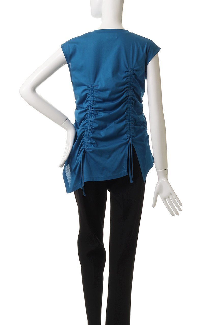 【ランバン オン ブルー/LANVIN en Bleu】のドロストギャザーノースリーブカットソー 人気、トレンドファッション・服の通販 founy(ファニー) 　ファッション　Fashion　レディースファッション　Fashion for Women　トップス・カットソー　Cut & Sew Tops　キャミソール&ノースリーブ　Camisoles & Sleeveless Tops　シャツ・ブラウス・オフィスカジュアル　Elegant Blouses & Button-Ups　ロングTシャツ・Tシャツ　Longline T-Shirts & Tees　カットソー・ベーシックTシャツ　Cut-and-Sewn Tops / Stretch Tees & Basics　アシンメトリー　Asymmetrical Style　イレギュラー　Irregular Design　キャミソール　Camisole, Spaghetti Strap Top　ギャザー　Gathered, Ruffled　タンク　Tank Top, Sleeveless Top　バランス　Balance, Style Balance　無地　Plain, Solid Color　other-4|ID: prp329100004571522 ipo3291000000036200981