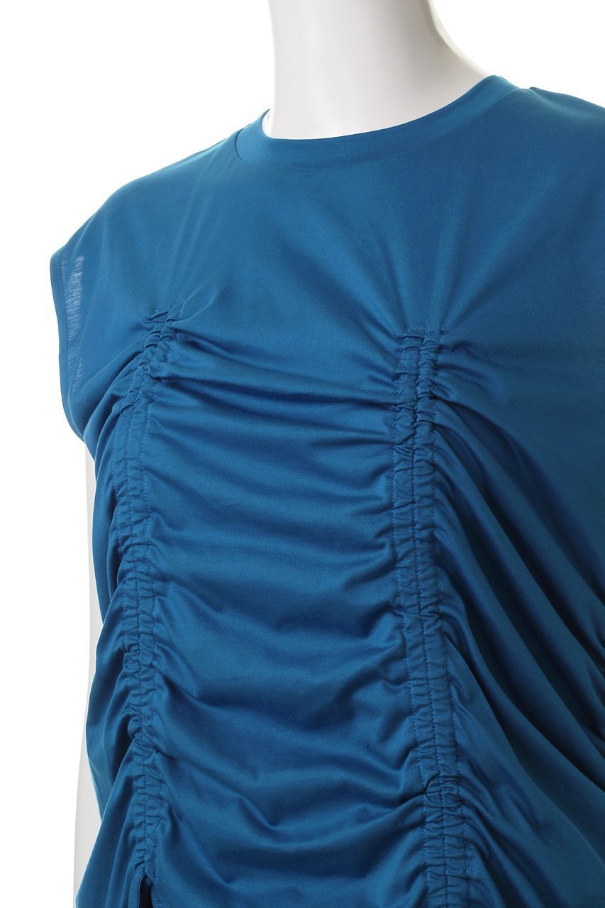 【ランバン オン ブルー/LANVIN en Bleu】のドロストギャザーノースリーブカットソー 人気、トレンドファッション・服の通販 founy(ファニー) 　ファッション　Fashion　レディースファッション　Fashion for Women　トップス・カットソー　Cut & Sew Tops　キャミソール&ノースリーブ　Camisoles & Sleeveless Tops　シャツ・ブラウス・オフィスカジュアル　Elegant Blouses & Button-Ups　ロングTシャツ・Tシャツ　Longline T-Shirts & Tees　カットソー・ベーシックTシャツ　Cut-and-Sewn Tops / Stretch Tees & Basics　アシンメトリー　Asymmetrical Style　イレギュラー　Irregular Design　キャミソール　Camisole, Spaghetti Strap Top　ギャザー　Gathered, Ruffled　タンク　Tank Top, Sleeveless Top　バランス　Balance, Style Balance　無地　Plain, Solid Color　other-5|ID: prp329100004571522 ipo3291000000036200982