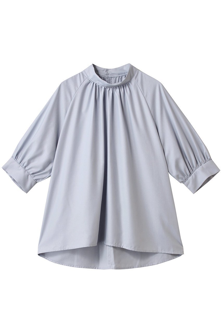 【ミディウミソリッド/MIDIUMISOLID】のh/neck gathered blouse.S ブラウス インテリア・キッズ・メンズ・レディースファッション・服の通販 founy(ファニー) 　ファッション　Fashion　レディースファッション　WOMEN　トップス・カットソー　Tops/Tshirt　シャツ/ブラウス　Shirts/Blouses　ショート　Short　シンプル　Simple　ジャケット　Jacket　スリーブ　Sleeve　ハイネック　High Neck　パーティ　Party　NEW・新作・新着・新入荷　New Arrivals　l.blue|ID: prp329100004571534 ipo3291000000032347434