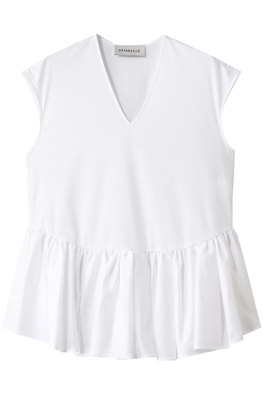 【デパリエ/DEPAREILLE】のコットンノースリーブペプラムトップス 人気、トレンドファッション・服の通販 founy(ファニー) 　ファッション　Fashion　レディースファッション　Fashion for Women　トップス・カットソー　Cut & Sew Tops　キャミソール&ノースリーブ　Camisoles & Sleeveless Tops　シャツ・ブラウス・オフィスカジュアル　Elegant Blouses & Button-Ups　ギャザー　Gathered, Ruffled　ショート　Short, Short Length　スリーブ　Sleeve, Long Sleeve / Short Sleeve　フレア　Flare, Flared　ベスト　Vest, Waistcoat　夏　Summer　 other-1|ID: prp329100004571571 ipo3291000000035321097