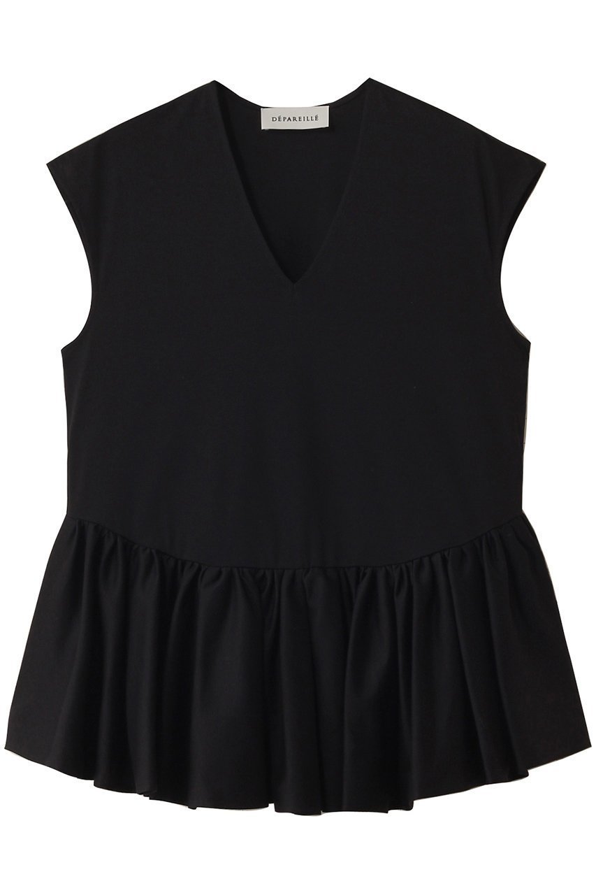 【デパリエ/DEPAREILLE】のコットンノースリーブペプラムトップス インテリア・キッズ・メンズ・レディースファッション・服の通販 founy(ファニー) 　ファッション　Fashion　レディースファッション　Fashion for Women　トップス・カットソー　Cut & Sew Tops　キャミソール&ノースリーブ　Camisoles & Sleeveless Tops　シャツ・ブラウス・オフィスカジュアル　Elegant Blouses & Button-Ups　ギャザー　Gathered, Ruffled　ショート　Short, Short Length　スリーブ　Sleeve, Long Sleeve / Short Sleeve　フレア　Flare, Flared　ベスト　Vest, Waistcoat　夏　Summer　ブラック|ID: prp329100004571571 ipo3291000000035321099